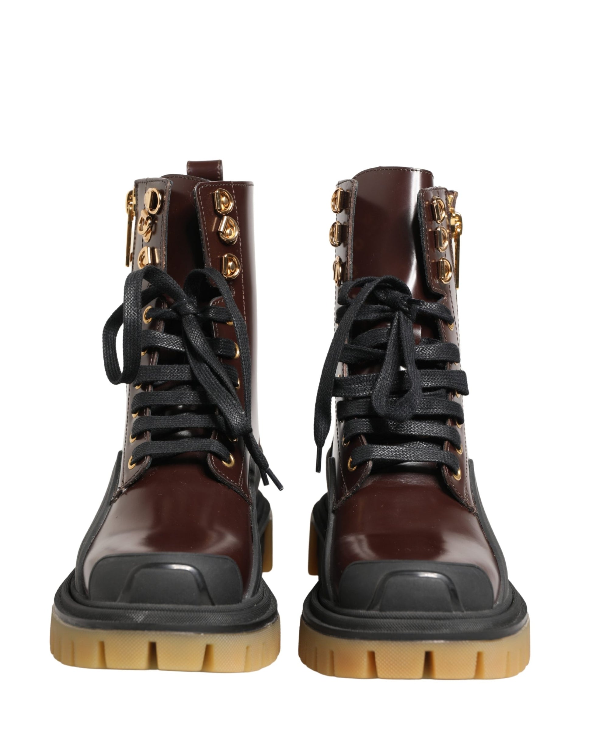 Chaussures de motard à lacets en cuir marron Dolce & Gabbana