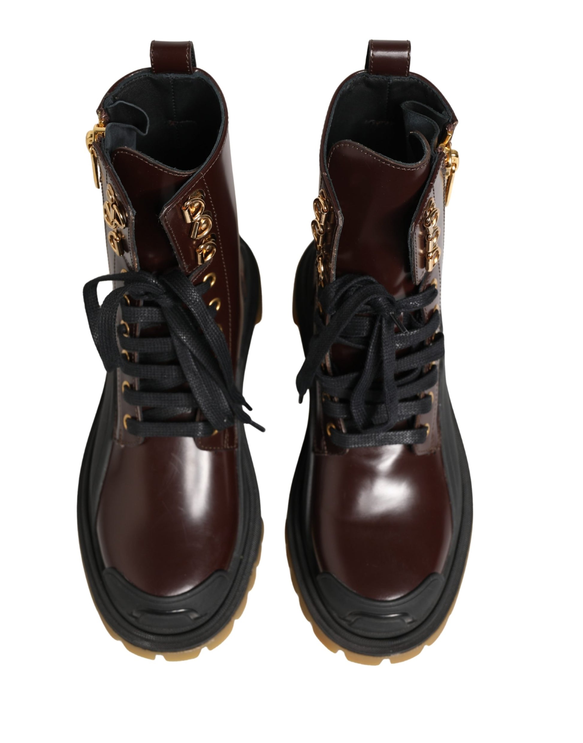 Chaussures de motard à lacets en cuir marron Dolce & Gabbana