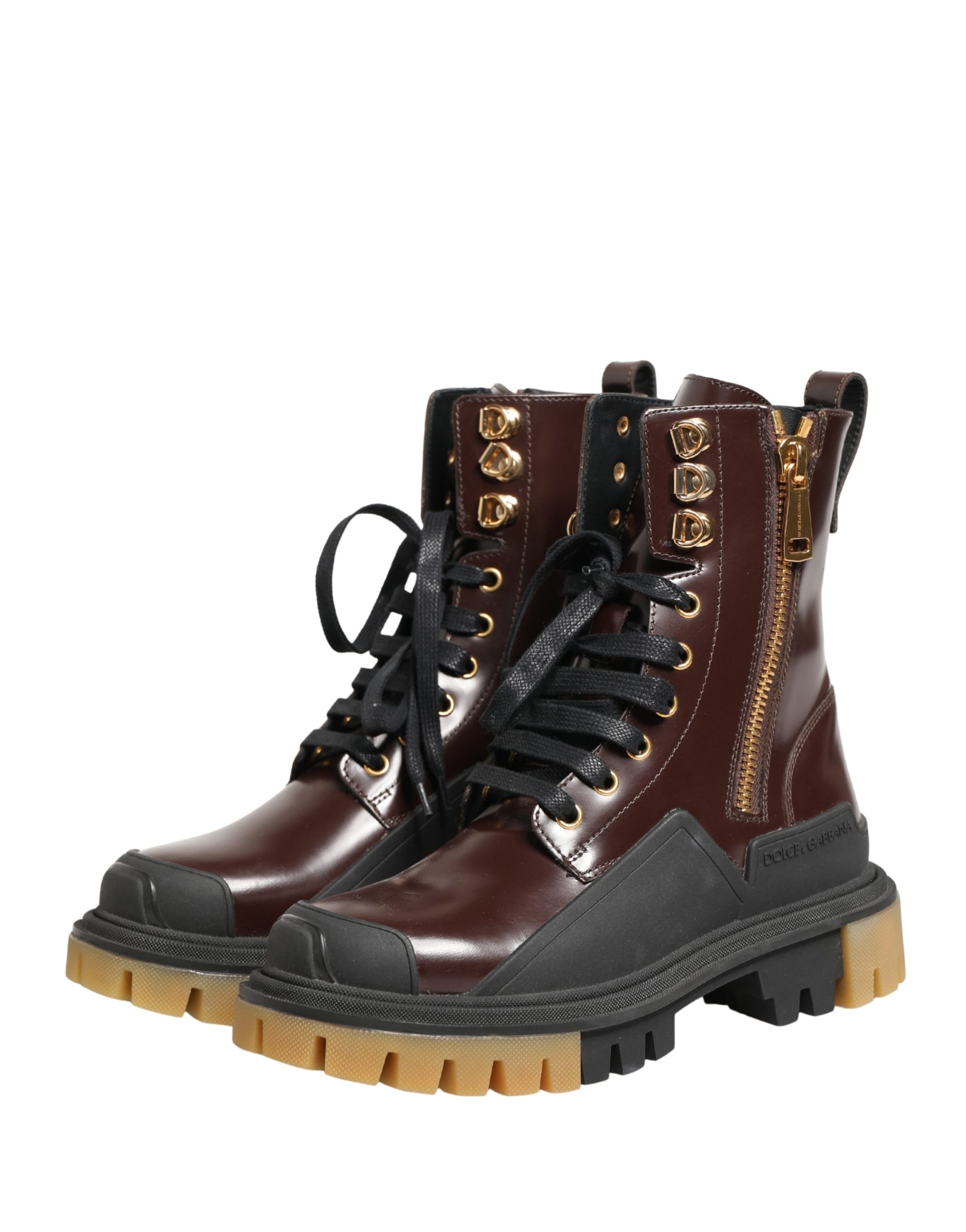 Chaussures de motard à lacets en cuir marron Dolce & Gabbana