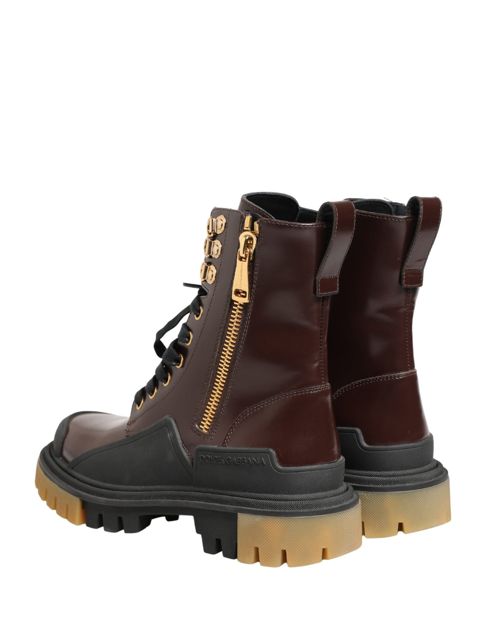 Chaussures de motard à lacets en cuir marron Dolce & Gabbana