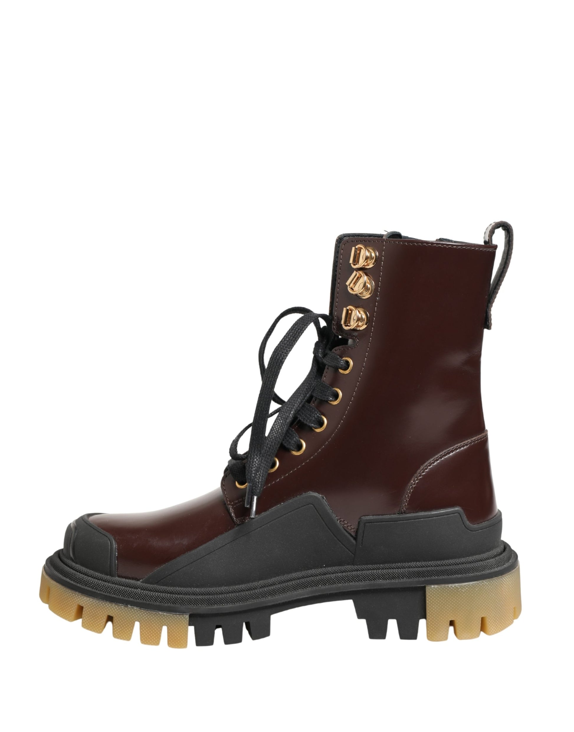 Chaussures de motard à lacets en cuir marron Dolce & Gabbana