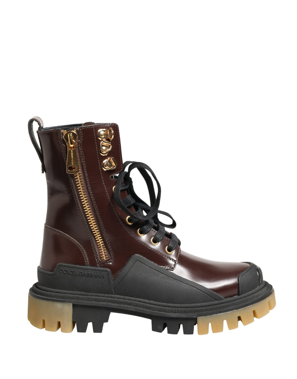 Chaussures de motard à lacets en cuir marron Dolce & Gabbana