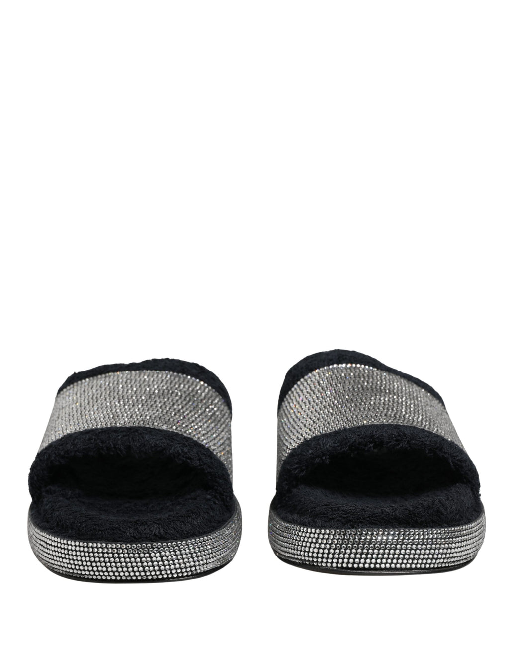 Dolce & Gabbana Black Crystal Embellished Platform Slides Shoes
