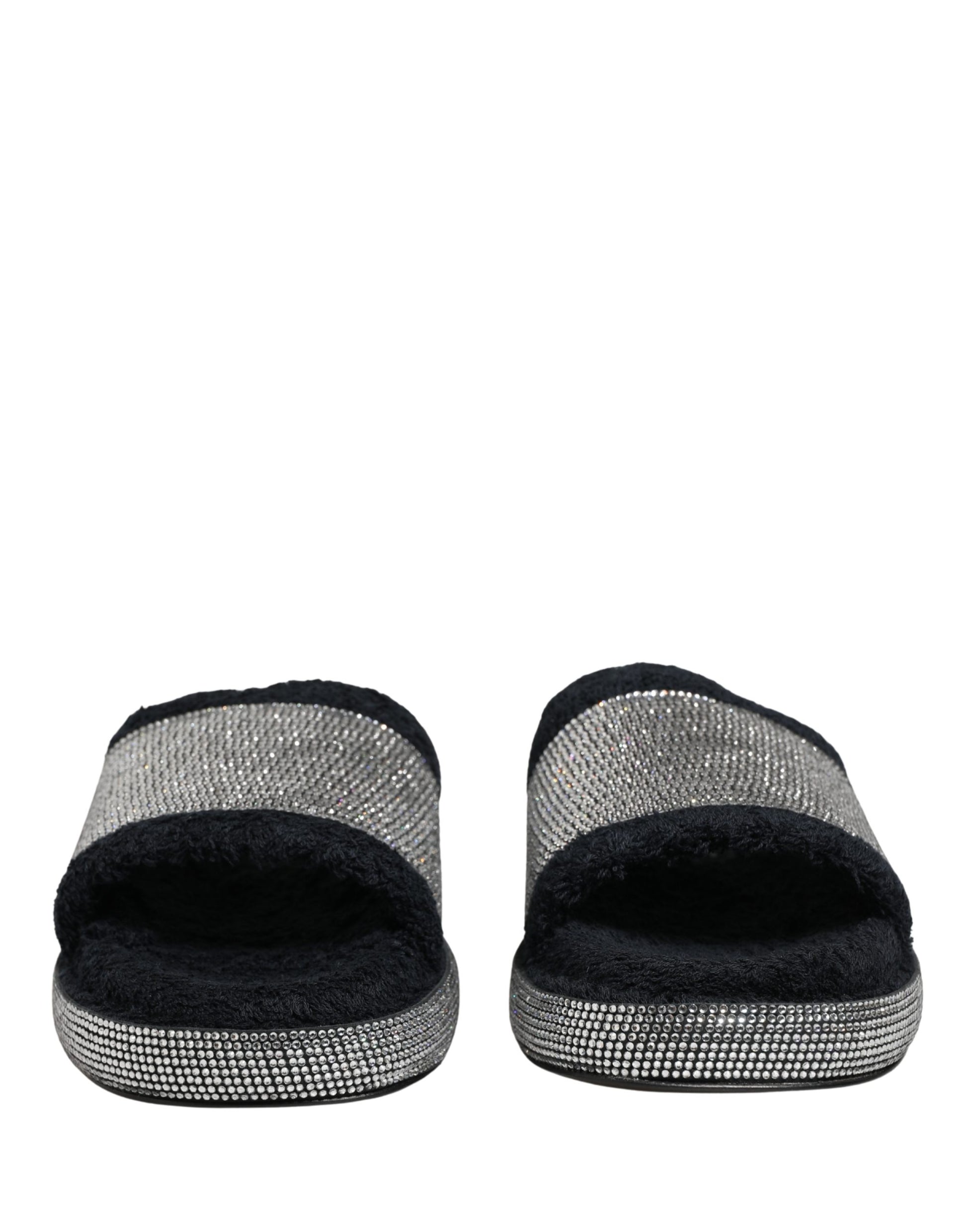 Dolce & Gabbana Black Crystal Embellished Platform Slides Shoes