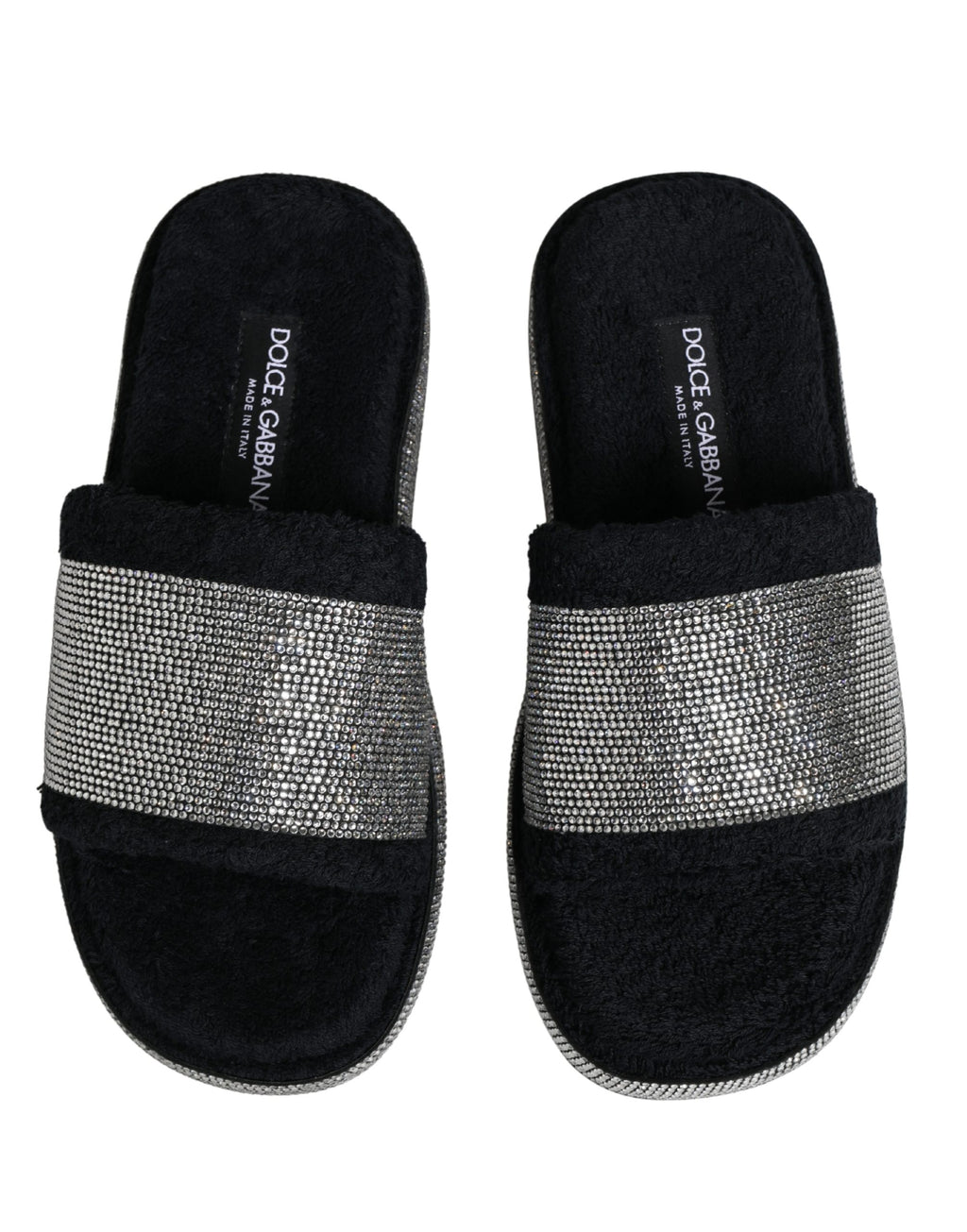 Dolce & Gabbana Black Crystal Embellished Platform Slides Shoes