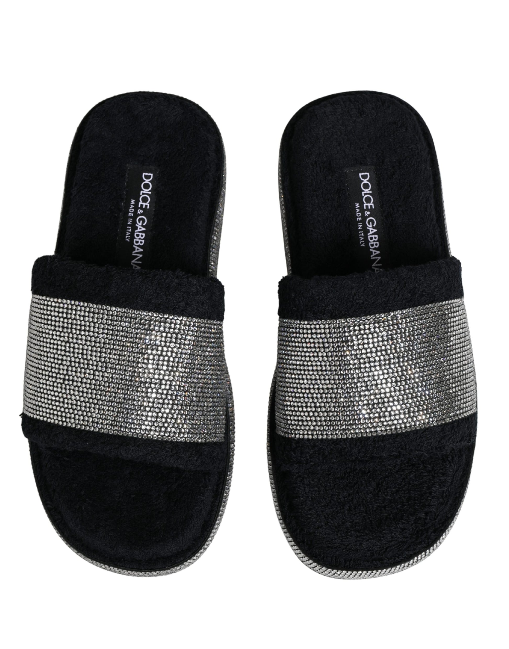 Dolce & Gabbana Black Crystal Embellished Platform Slides Shoes