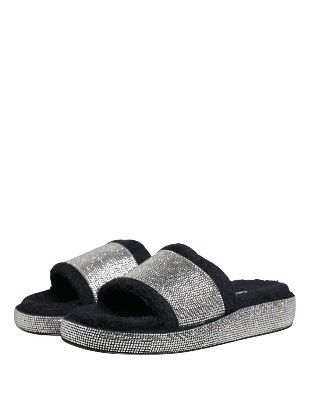 Dolce & Gabbana Black Crystal Embellished Platform Slides Shoes