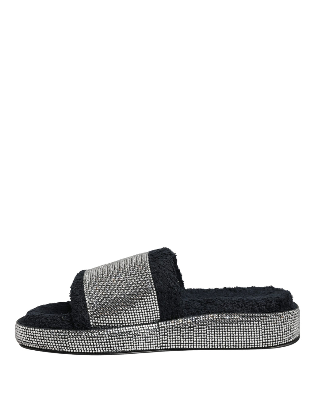 Dolce & Gabbana Black Crystal Embellished Platform Slides Shoes