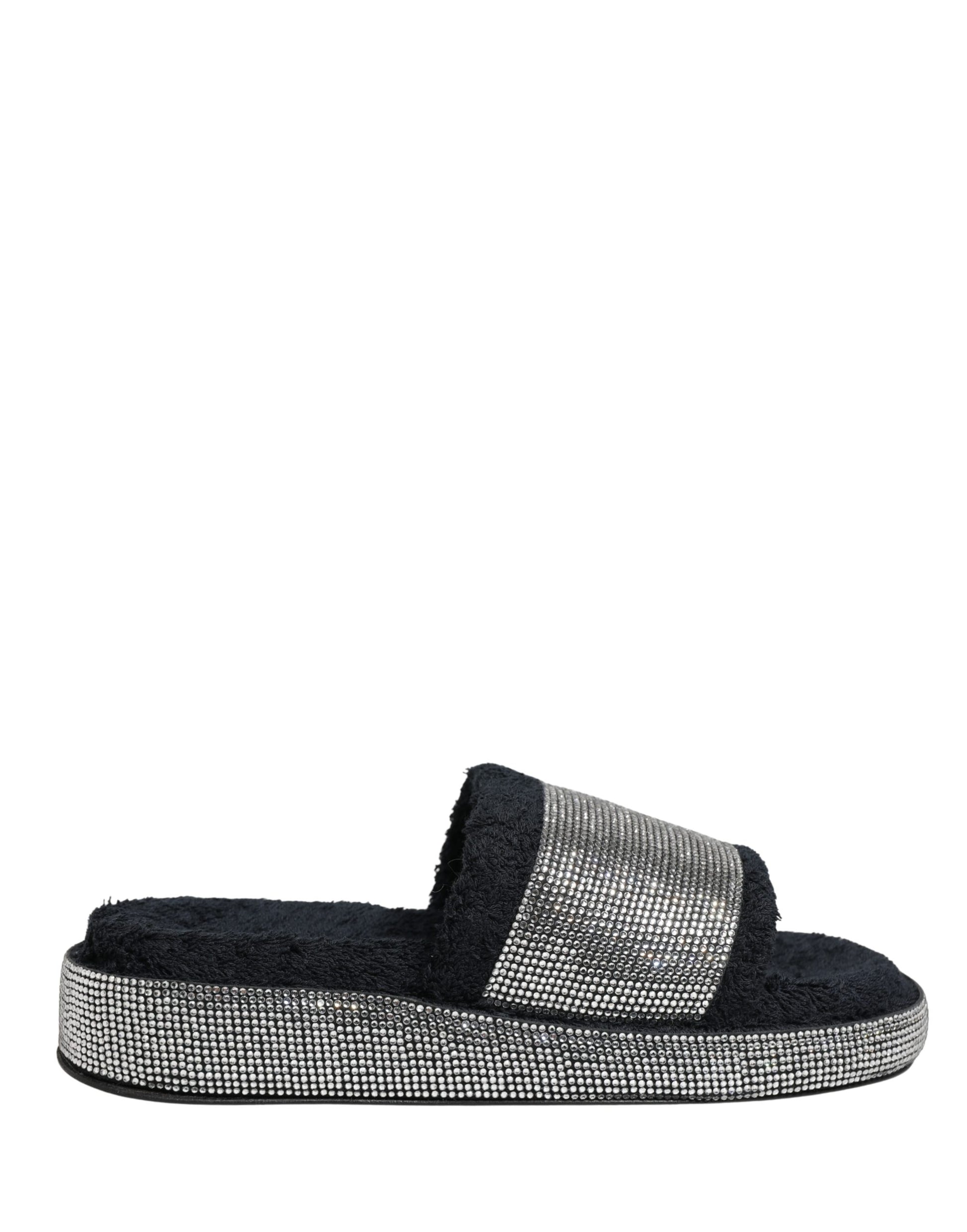 Dolce & Gabbana Black Crystal Embellished Platform Slides Shoes