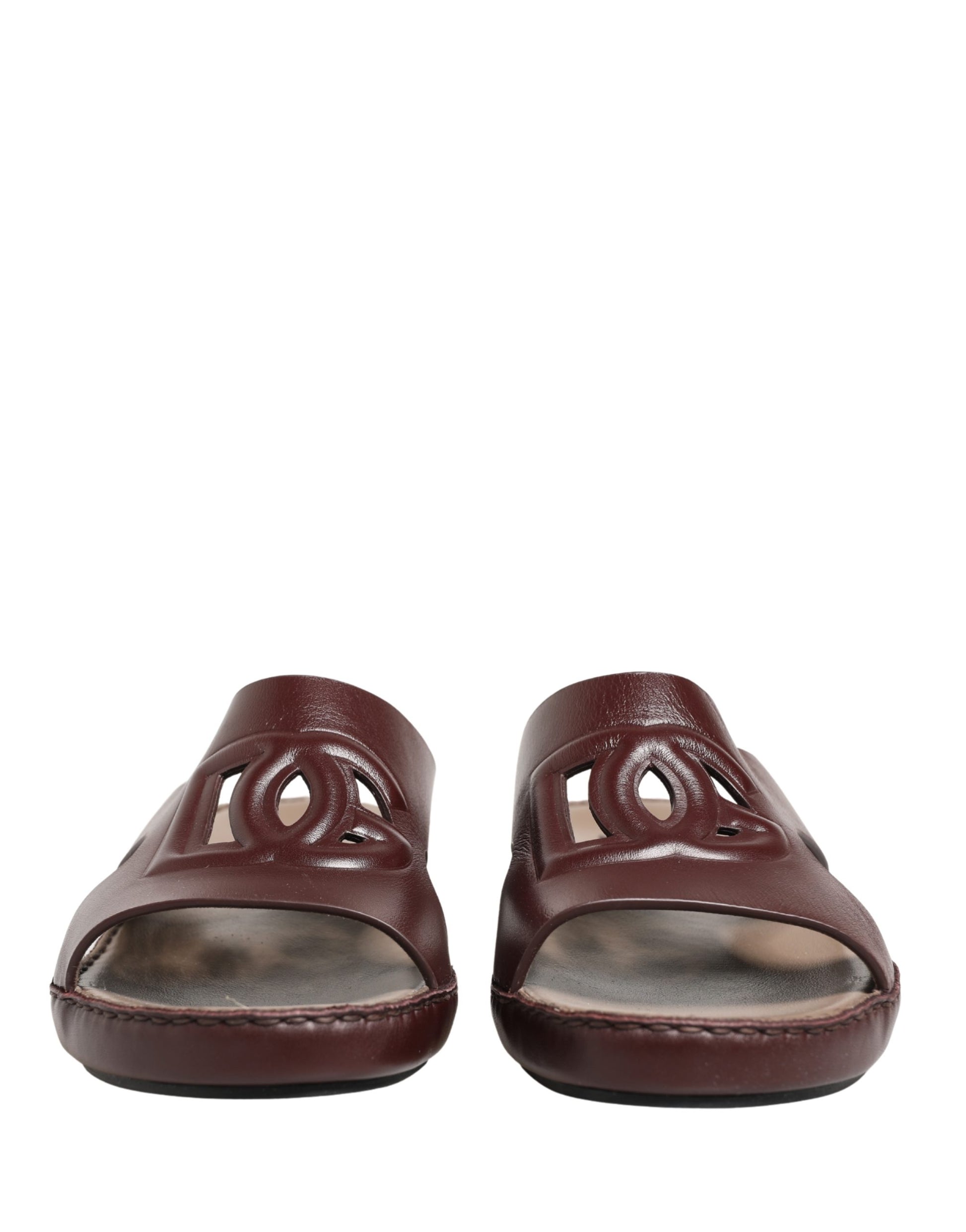 Dolce & Gabbana Maroon Leather Cutout DG Logo Sandals Shoes