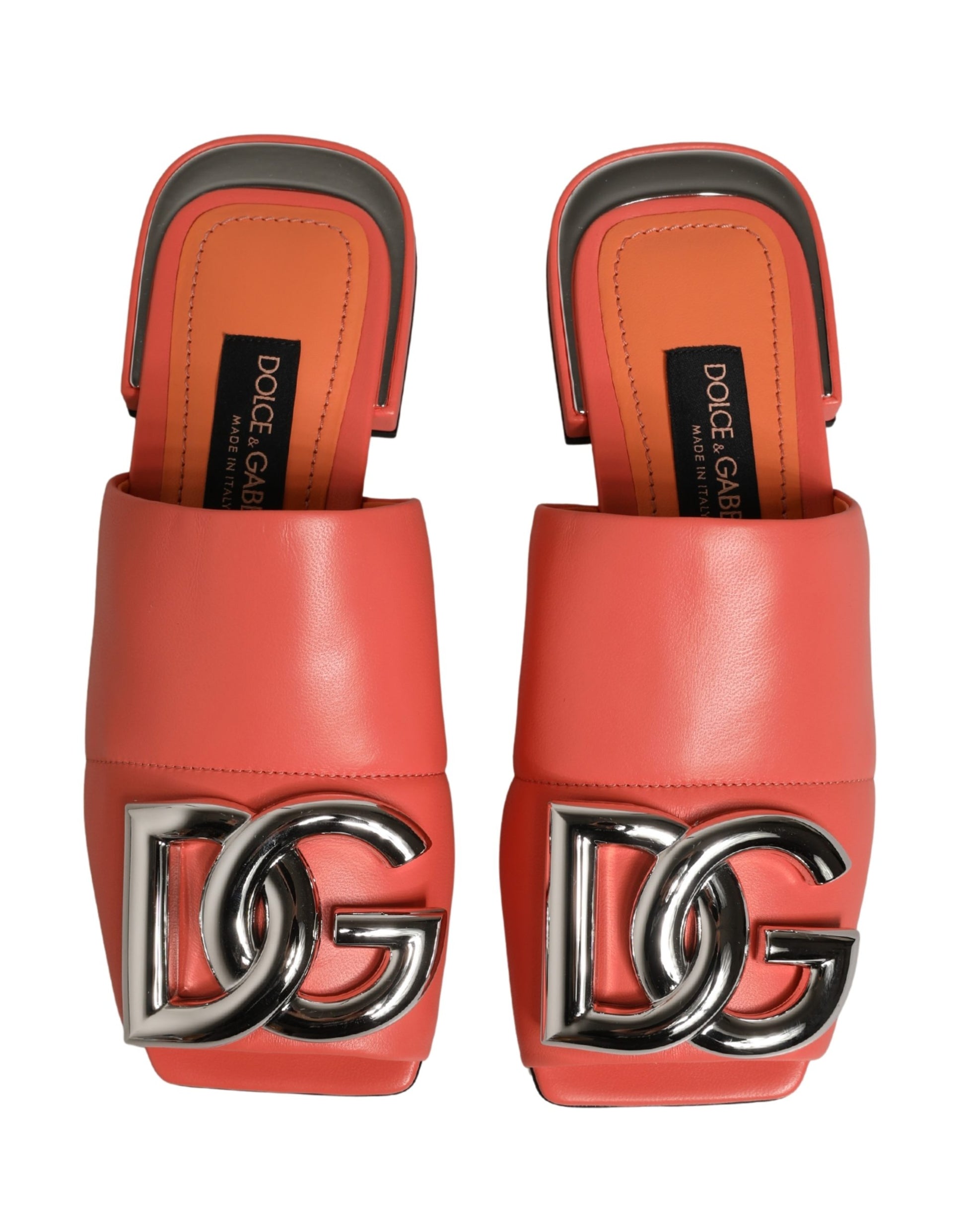 Dolce & Gabbana Orange DG Logo Leather Flats Sandals Shoes