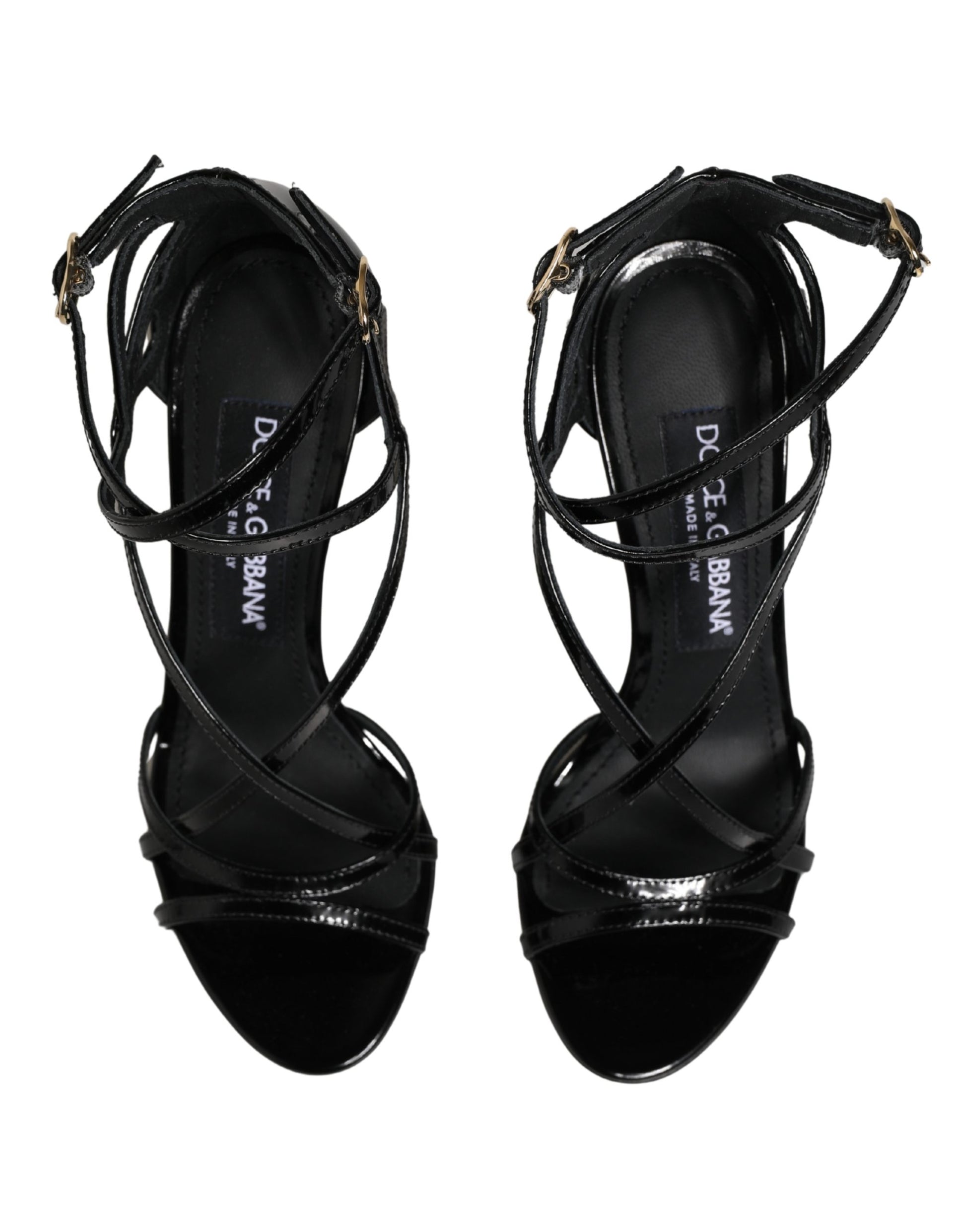 Dolce & Gabbana Black Leather Stiletto Heel Sandals Shoes