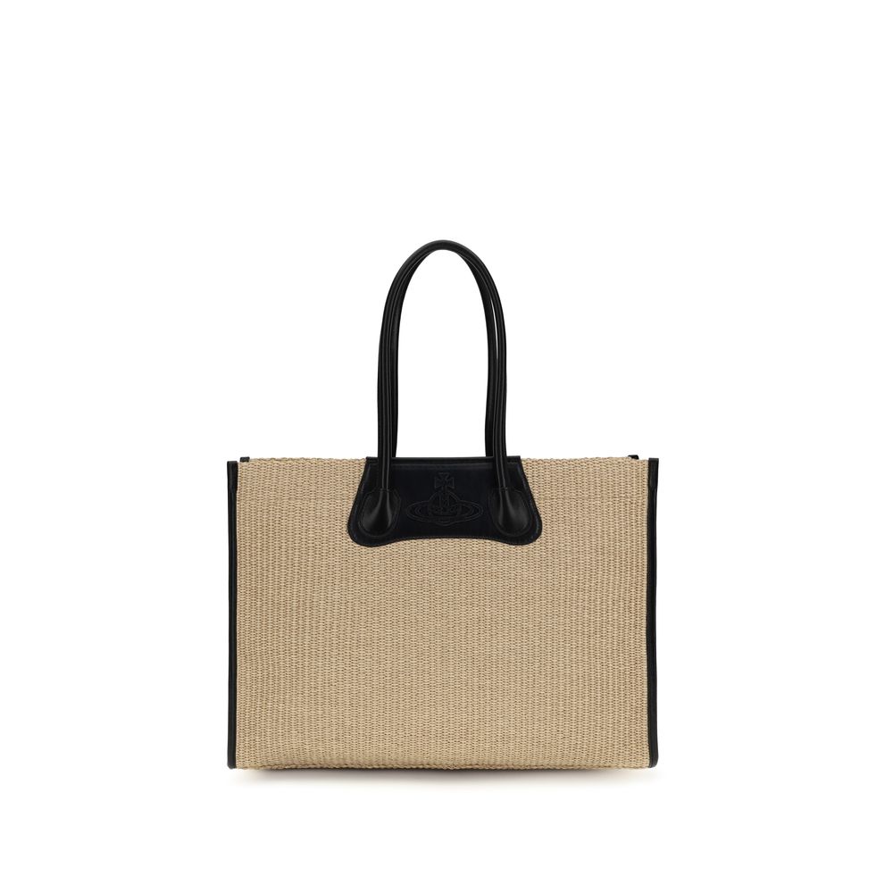 Sac porté épaule en raphia beige Vivienne Westwood