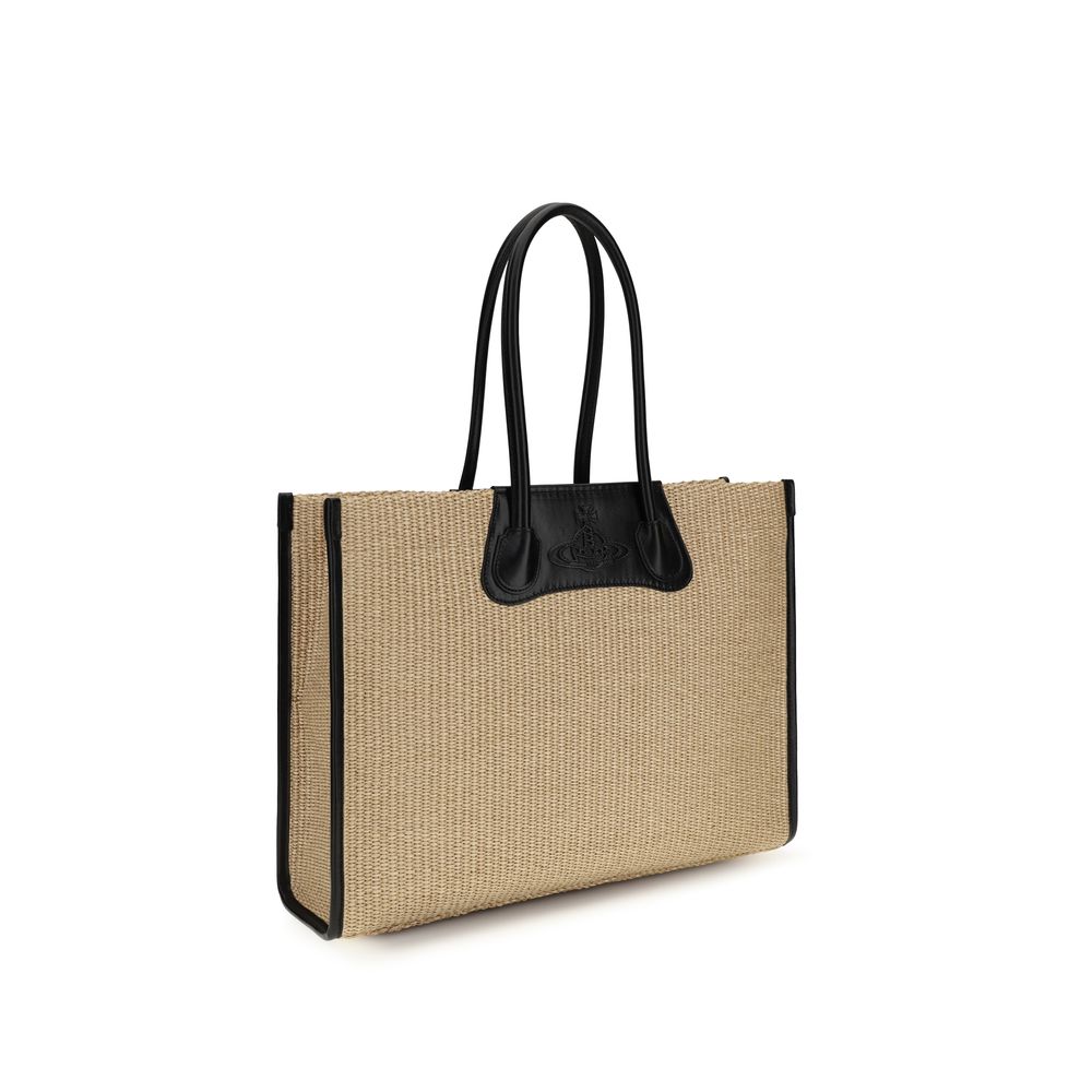 Sac porté épaule en raphia beige Vivienne Westwood
