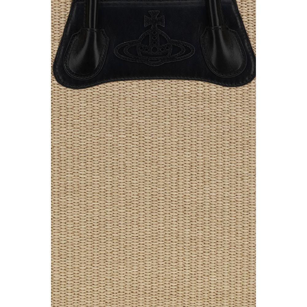 Sac porté épaule en raphia beige Vivienne Westwood