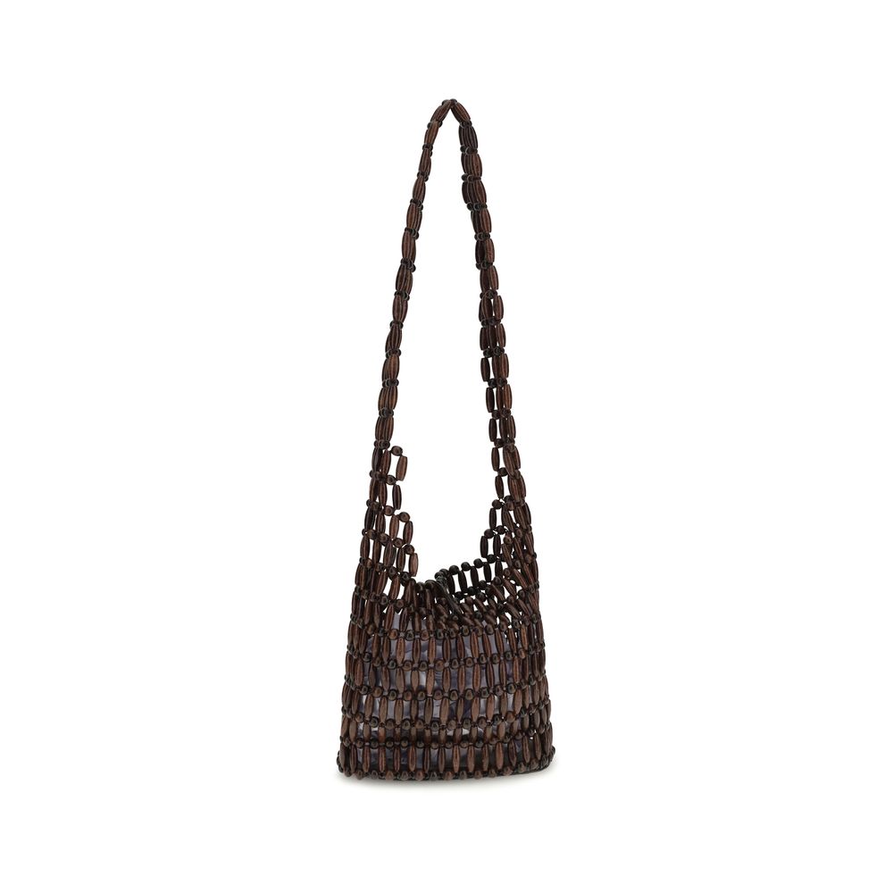 Sac bandoulière en bois marron Staud