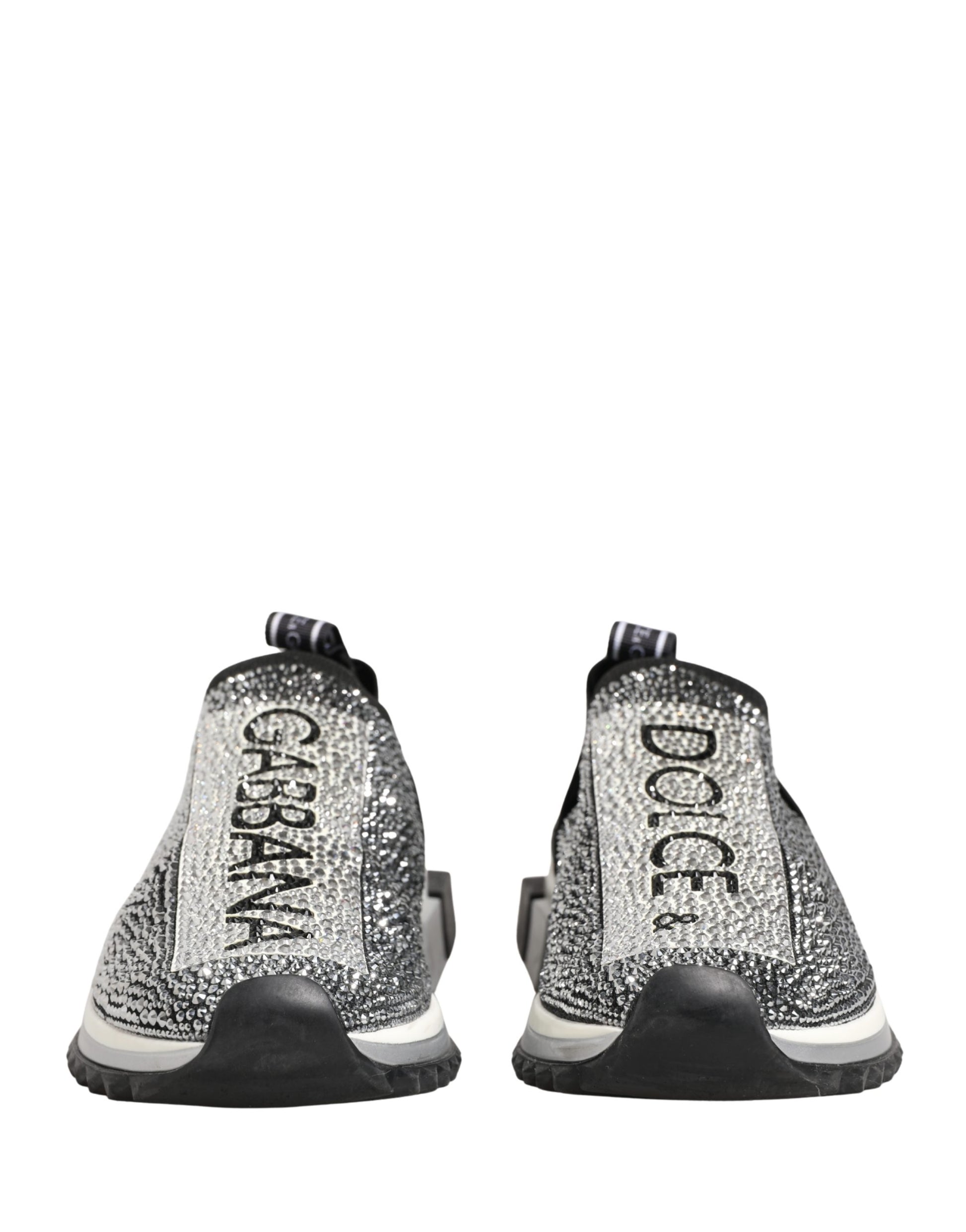 Dolce & Gabbana Silver Crystal Logo Slip On Sorrento Sneakers Shoes