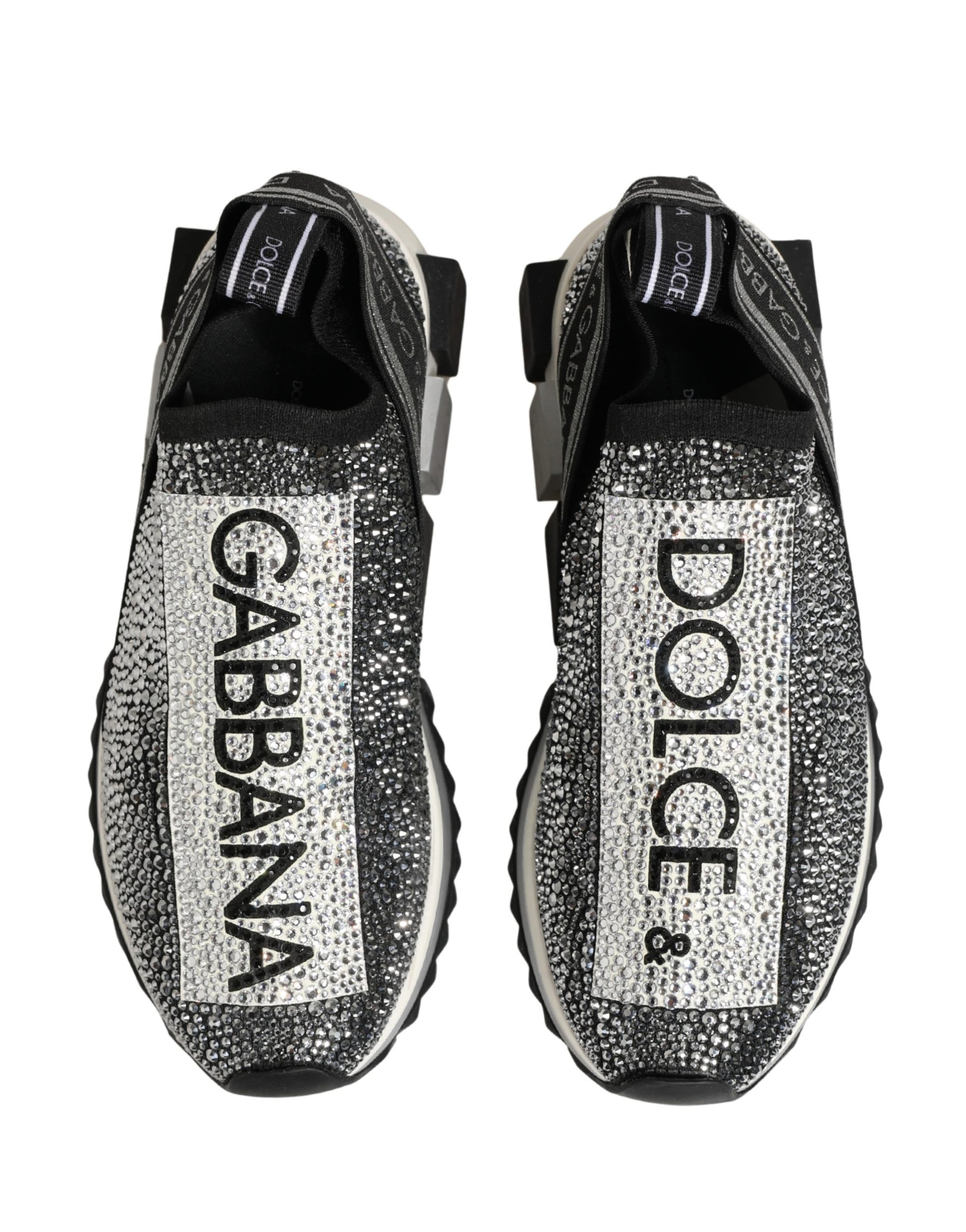 Dolce & Gabbana Silver Crystal Logo Slip On Sorrento Sneakers Shoes
