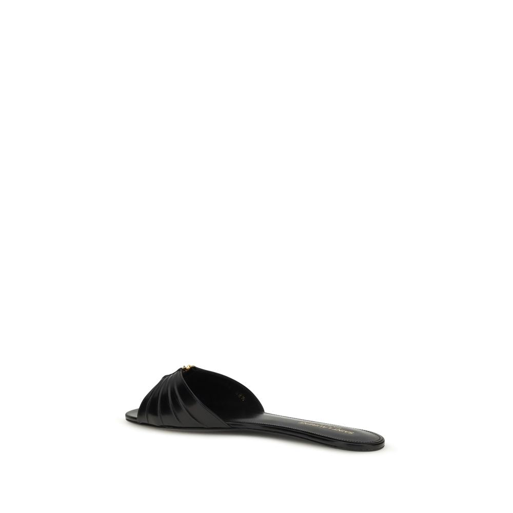 Saint Laurent Black Calf Leather Bos Taurus Flat Sandals