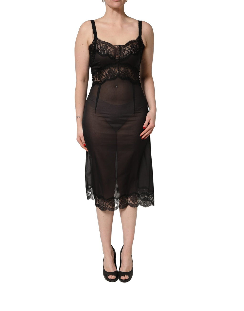 Dolce & Gabbana Chemise de nuit en soie noire et dentelle