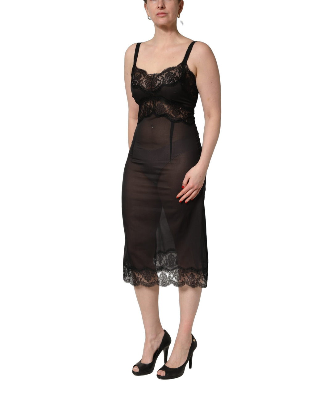 Dolce & Gabbana Chemise de nuit en soie noire et dentelle