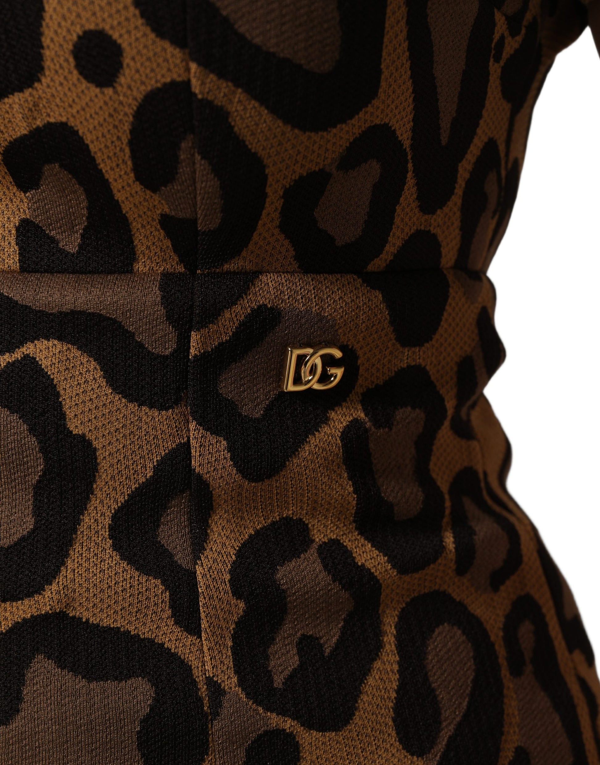 Dolce & Gabbana Brown Leopard Jacquard Knee Length Dress