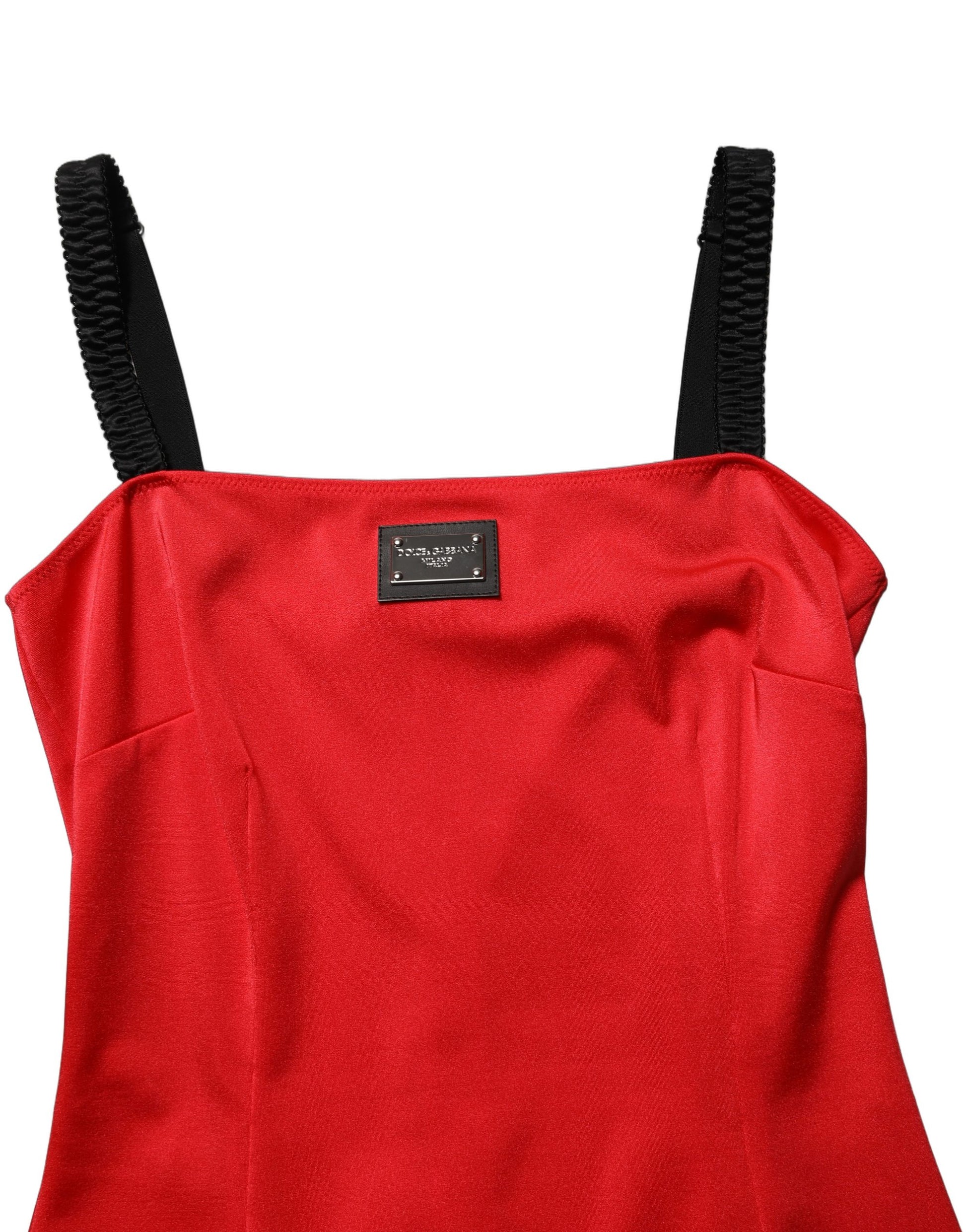 Mini-robe sans manches en cady mélangé de nylon rouge Dolce & Gabbana