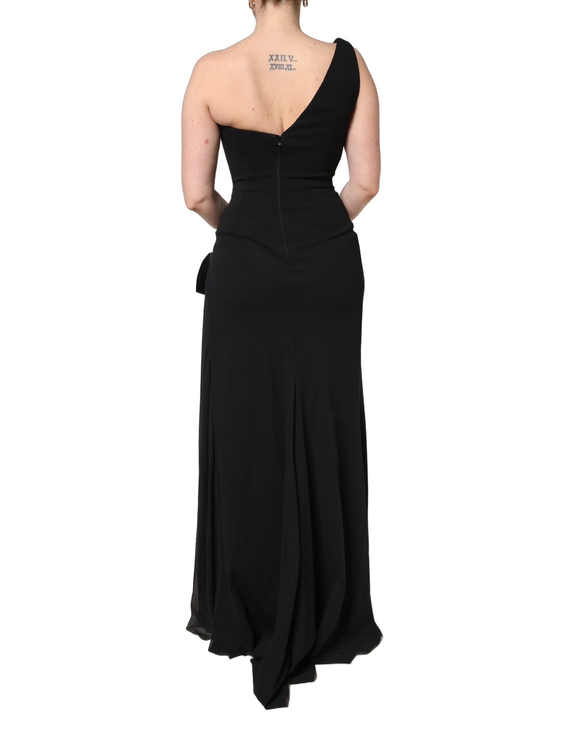 Robe longue Dolce & Gabbana noire à encolure asymétrique et une épaule dénudée