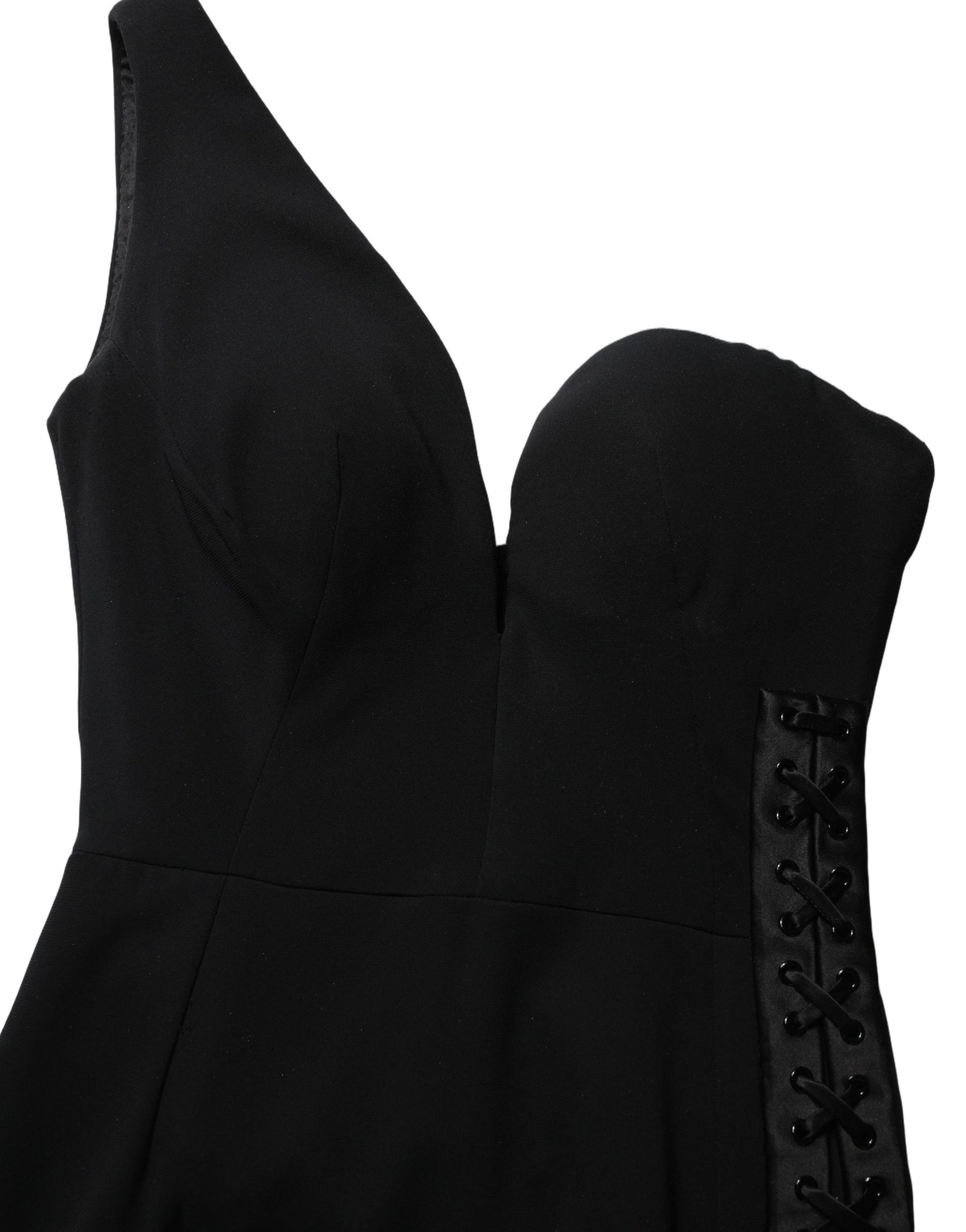 Robe longue Dolce & Gabbana noire à encolure asymétrique et une épaule dénudée
