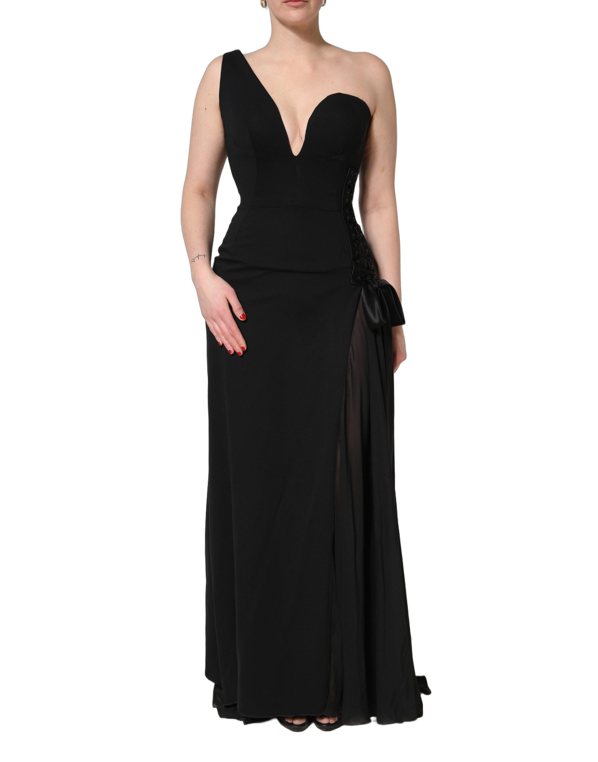 Robe longue Dolce & Gabbana noire à encolure asymétrique et une épaule dénudée
