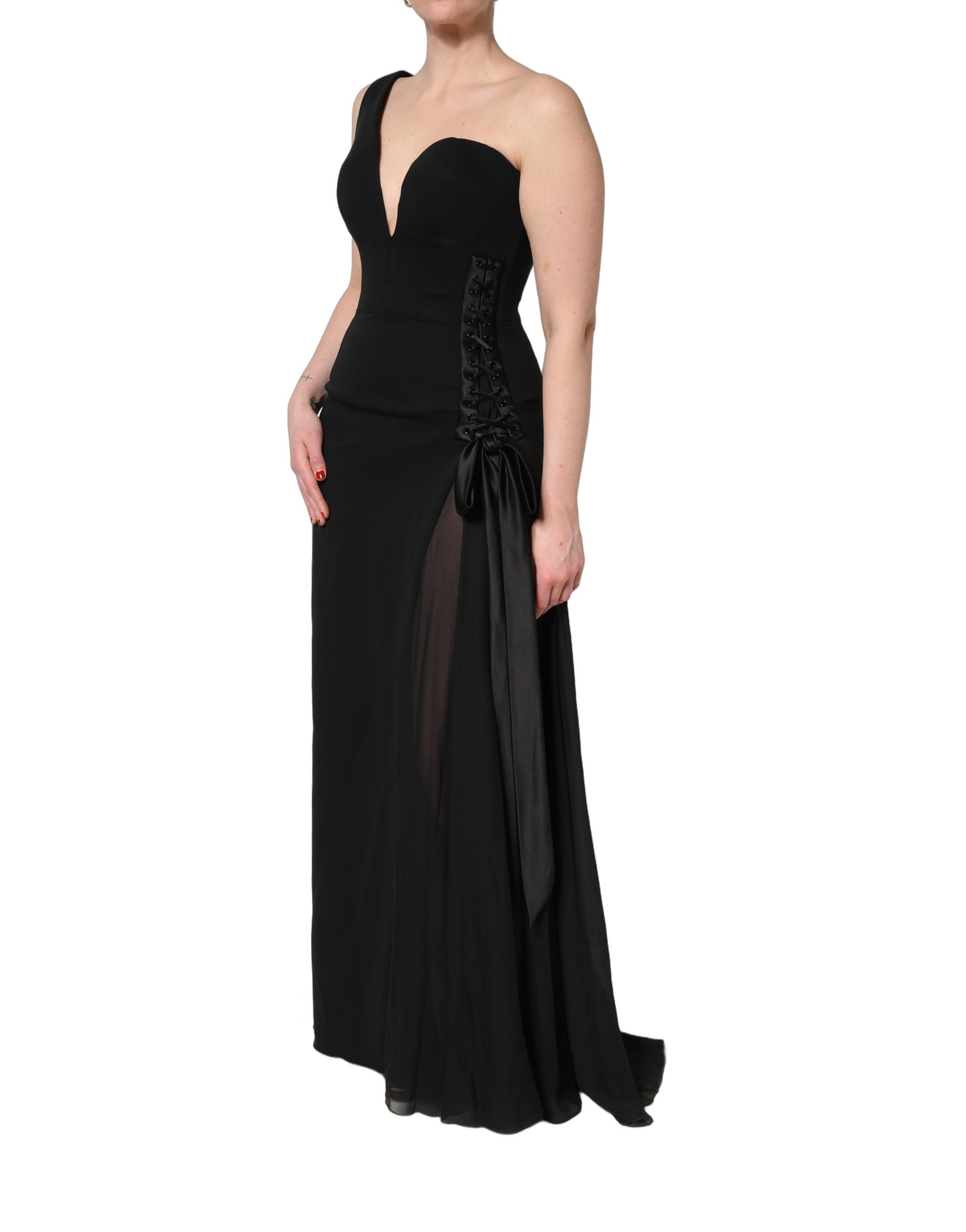 Robe longue Dolce & Gabbana noire à encolure asymétrique et une épaule dénudée