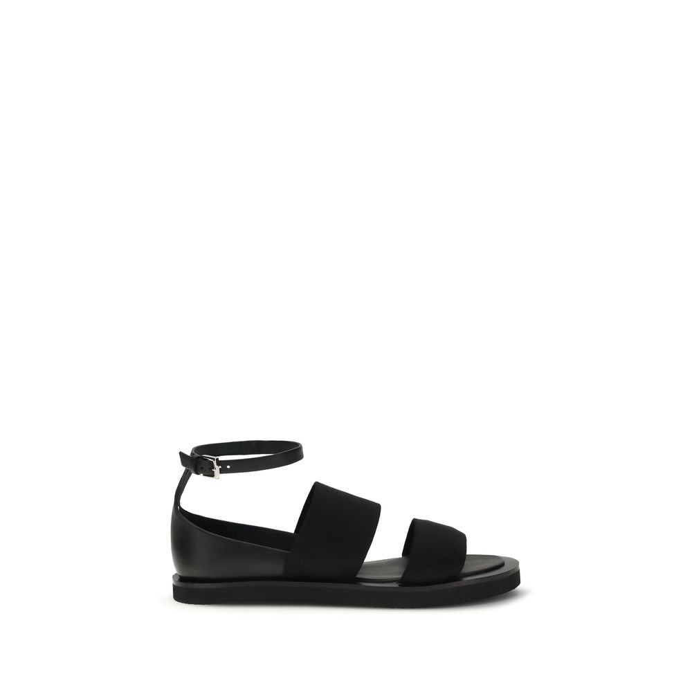 Max Mara Black Calf Leather Bos Taurus Flat Sandals