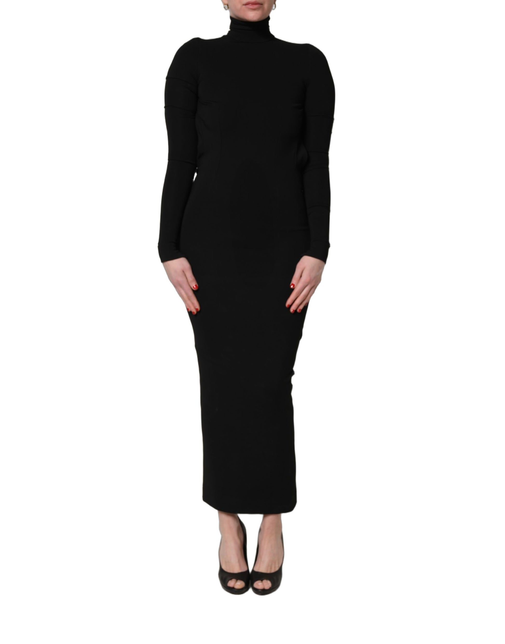 Dolce & Gabbana Black Long Sleeves Viscose Sheath Maxi Dress