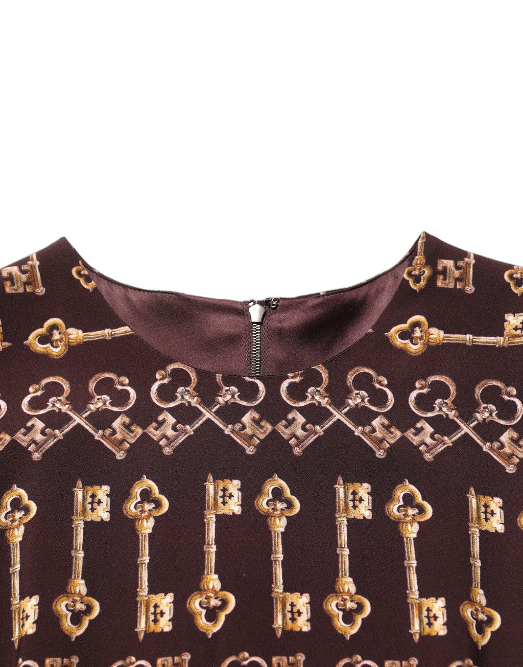 Robe fourreau Dolce & Gabbana marron avec imprimé clés, ajustée et longueur genou