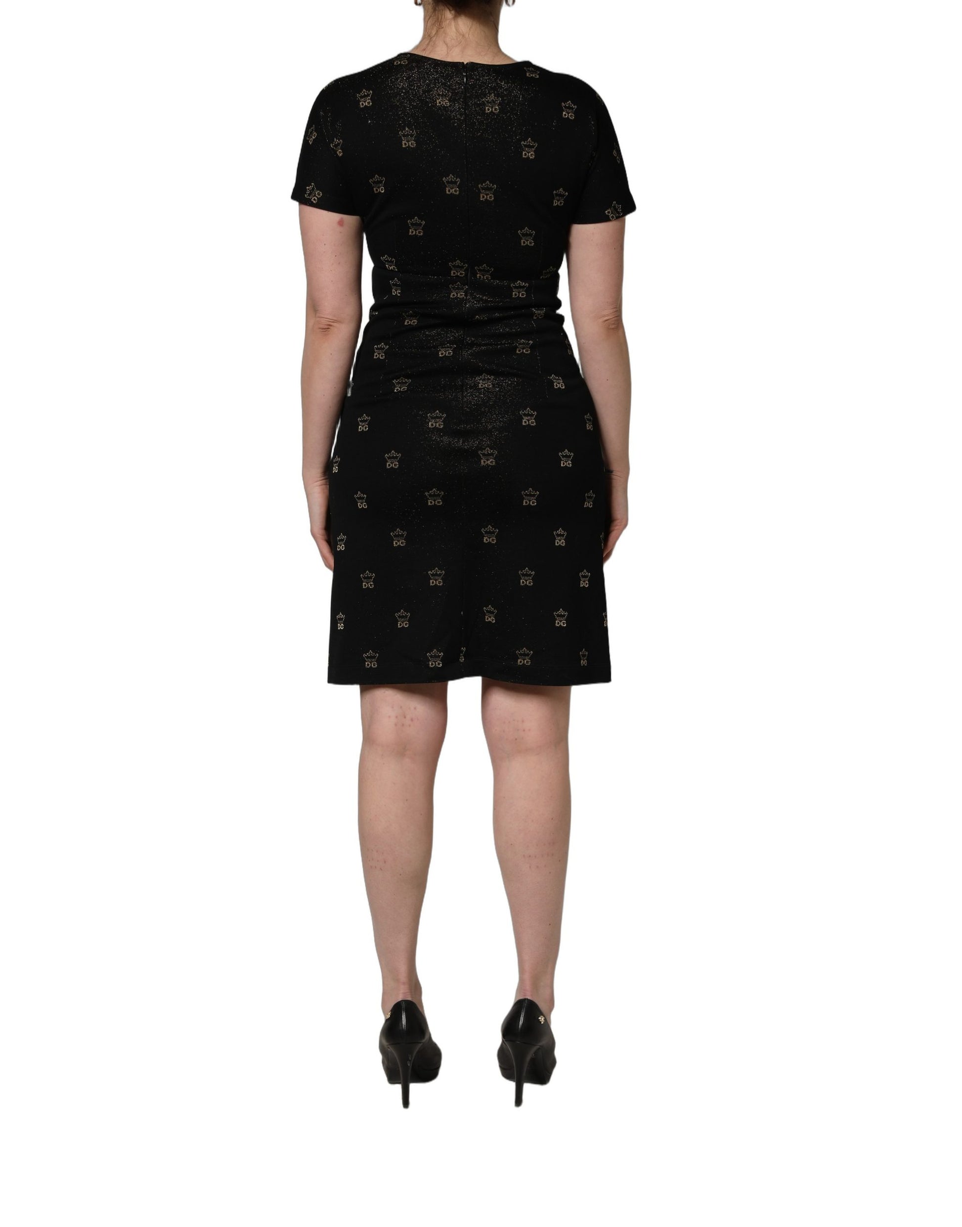 Robe fourreau noire Dolce & Gabbana DG Crown à manches courtes