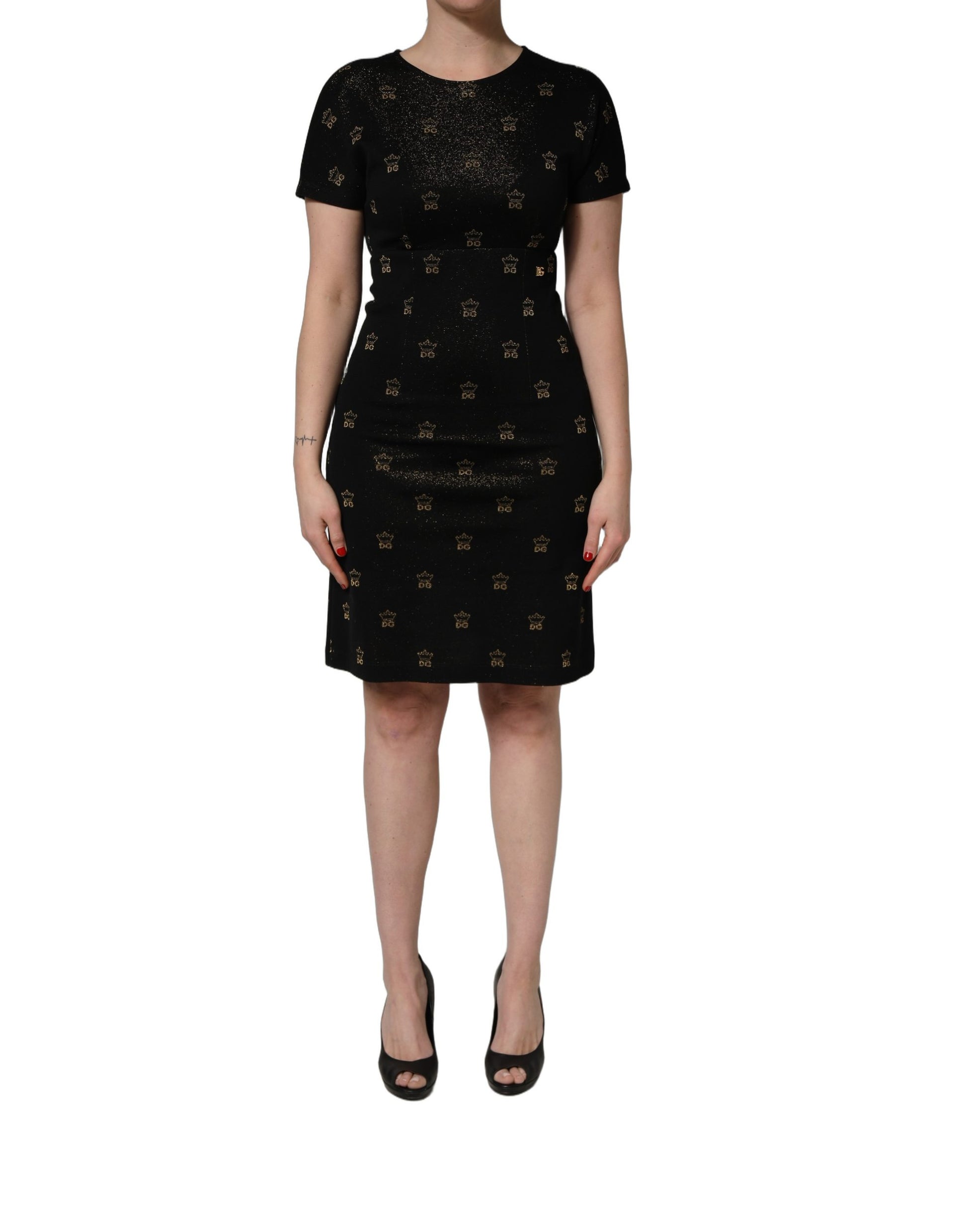 Robe fourreau noire Dolce & Gabbana DG Crown à manches courtes