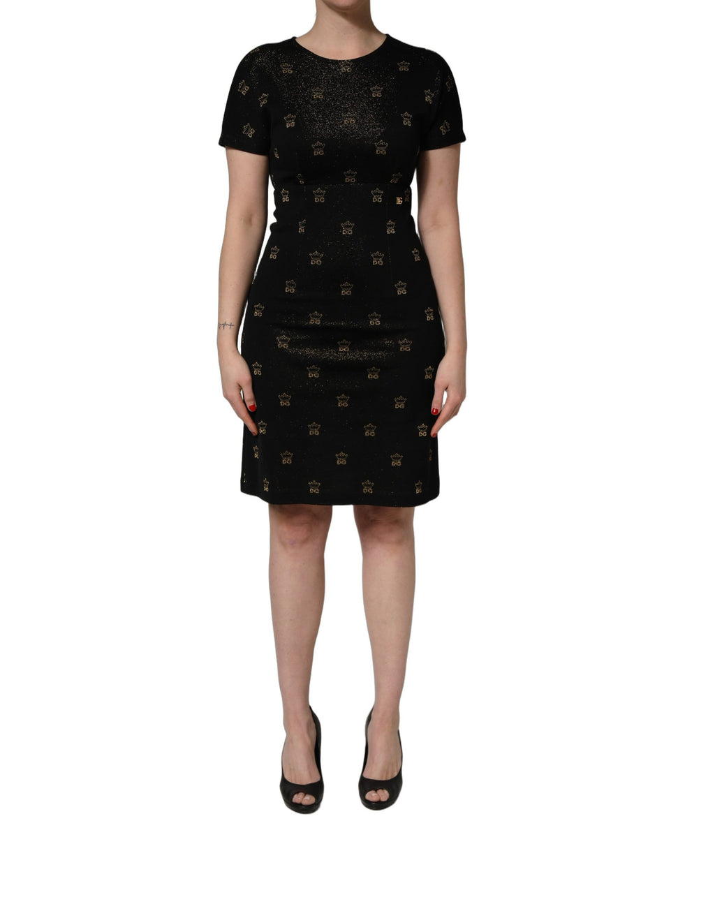 Robe fourreau noire Dolce & Gabbana DG Crown à manches courtes