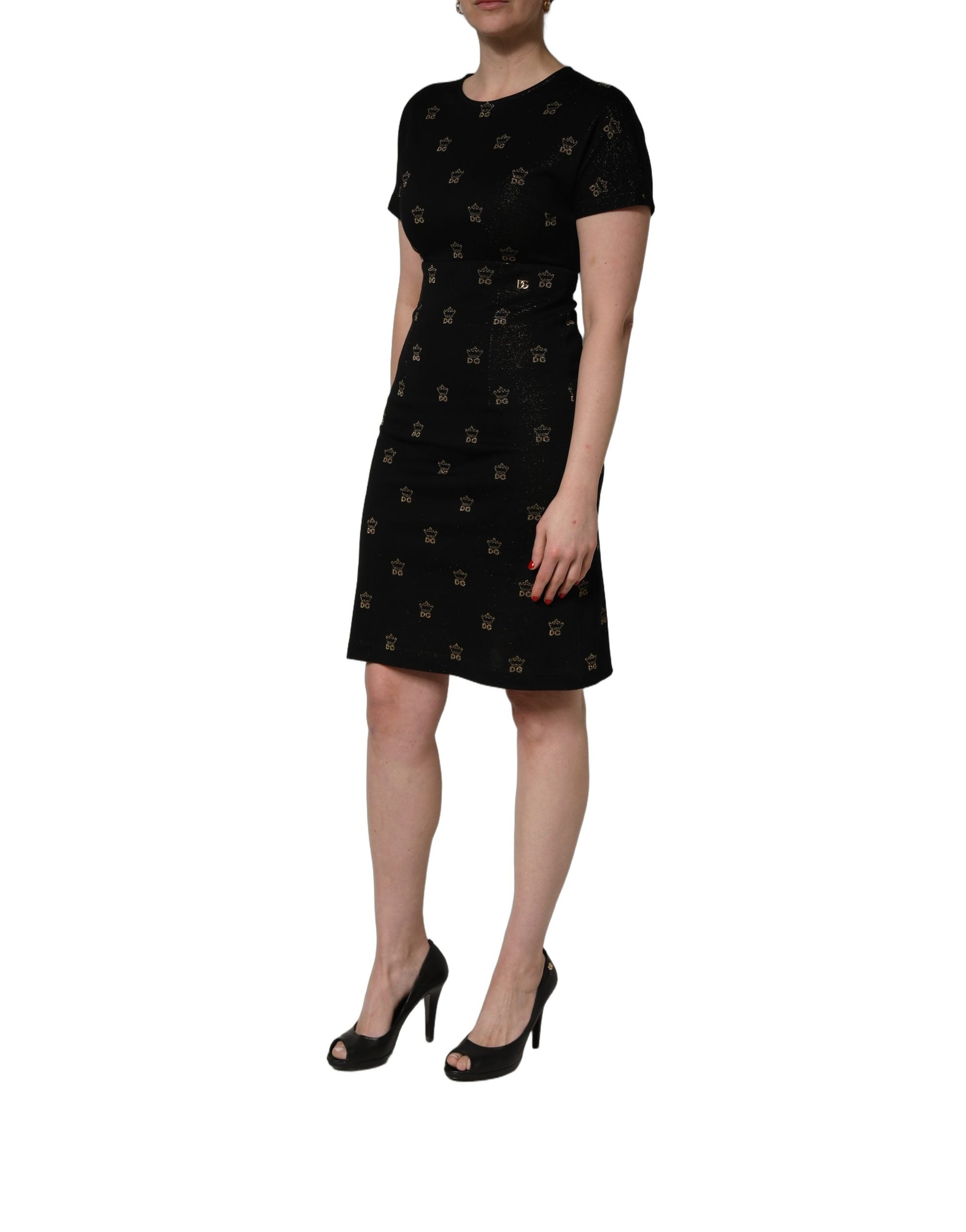 Robe fourreau noire Dolce & Gabbana DG Crown à manches courtes