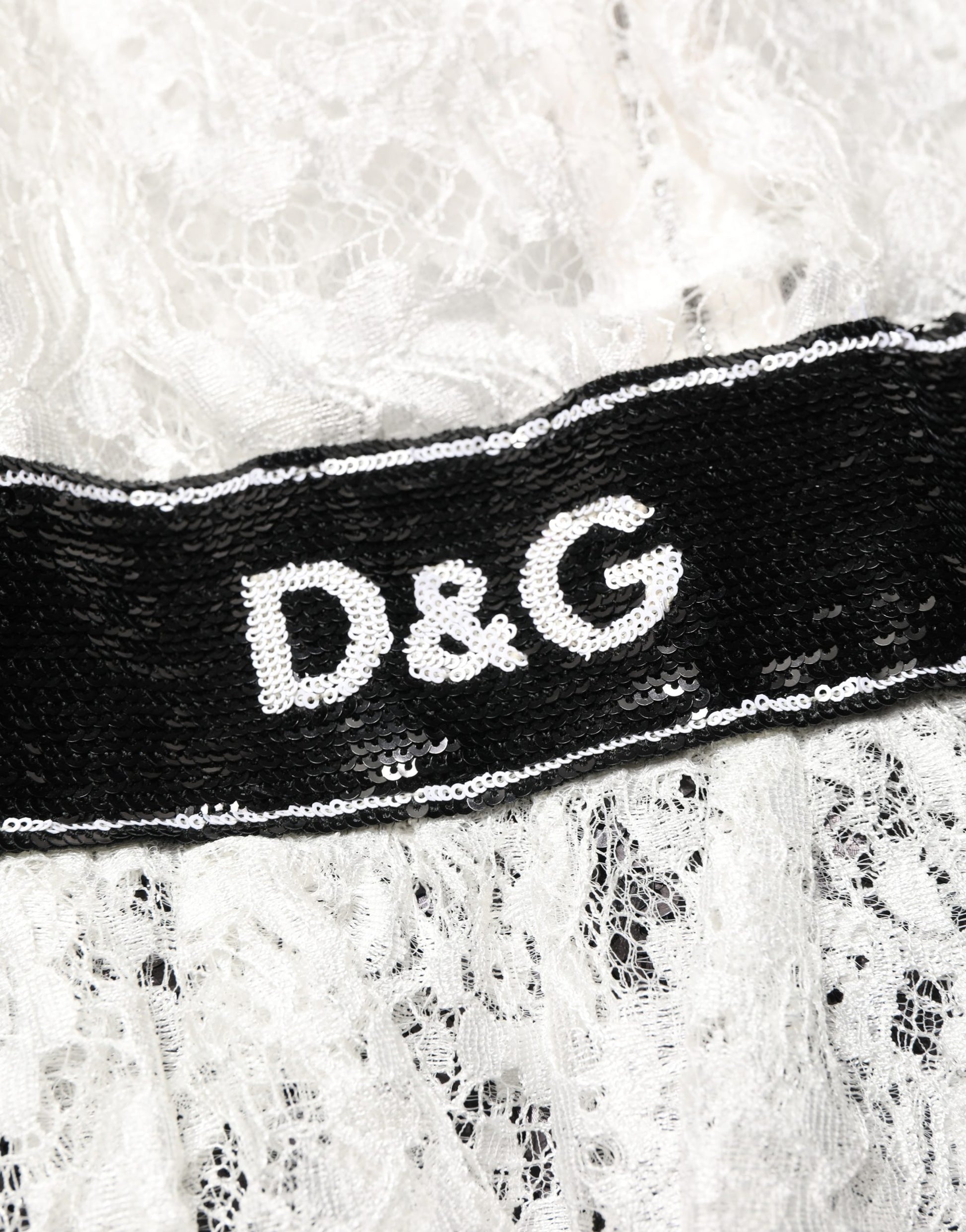 Dolce & Gabbana White Lace Top Embellished Black Skirt Dress