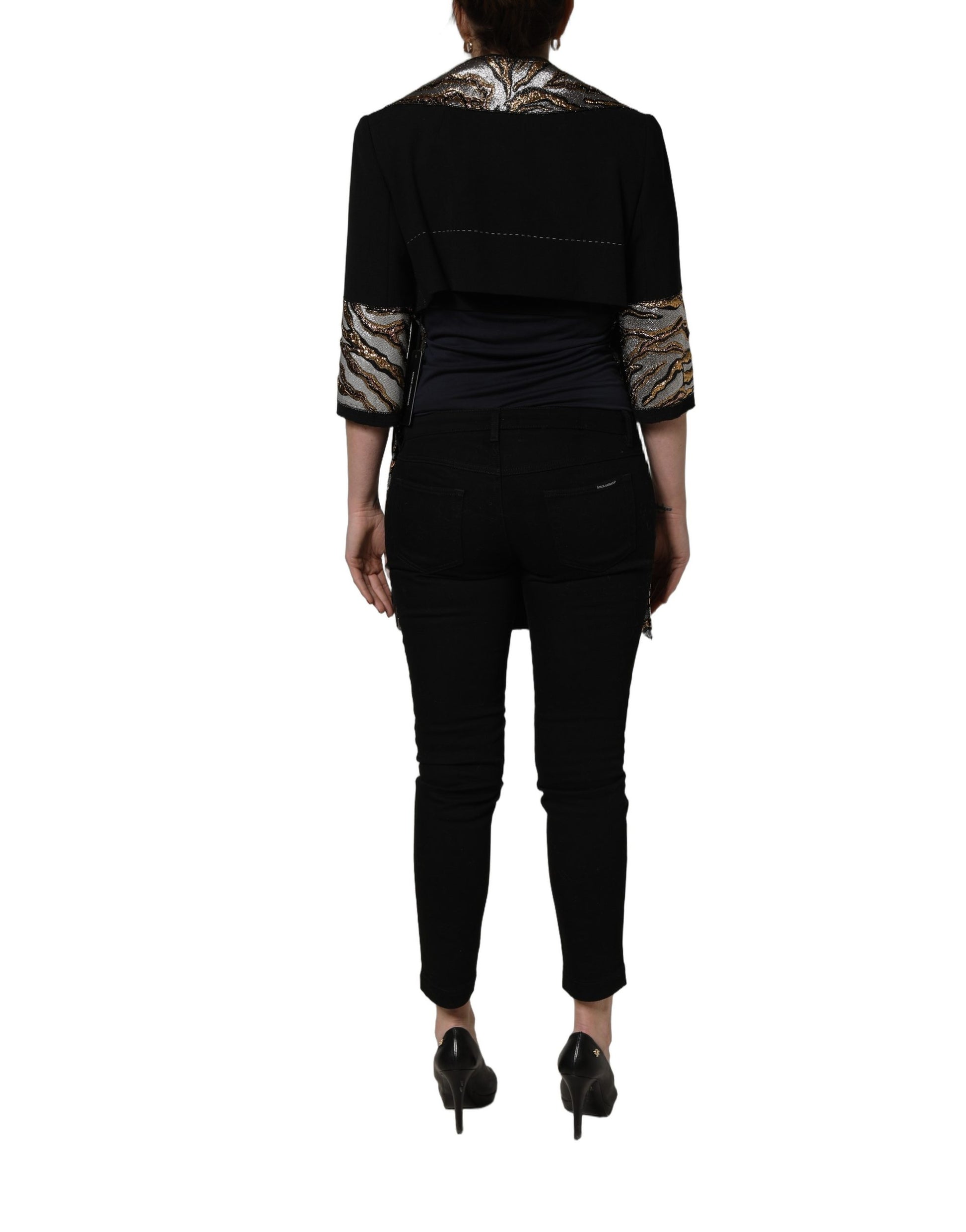 Dolce & Gabbana Black Single-Breasted Brocade Coat Jacket