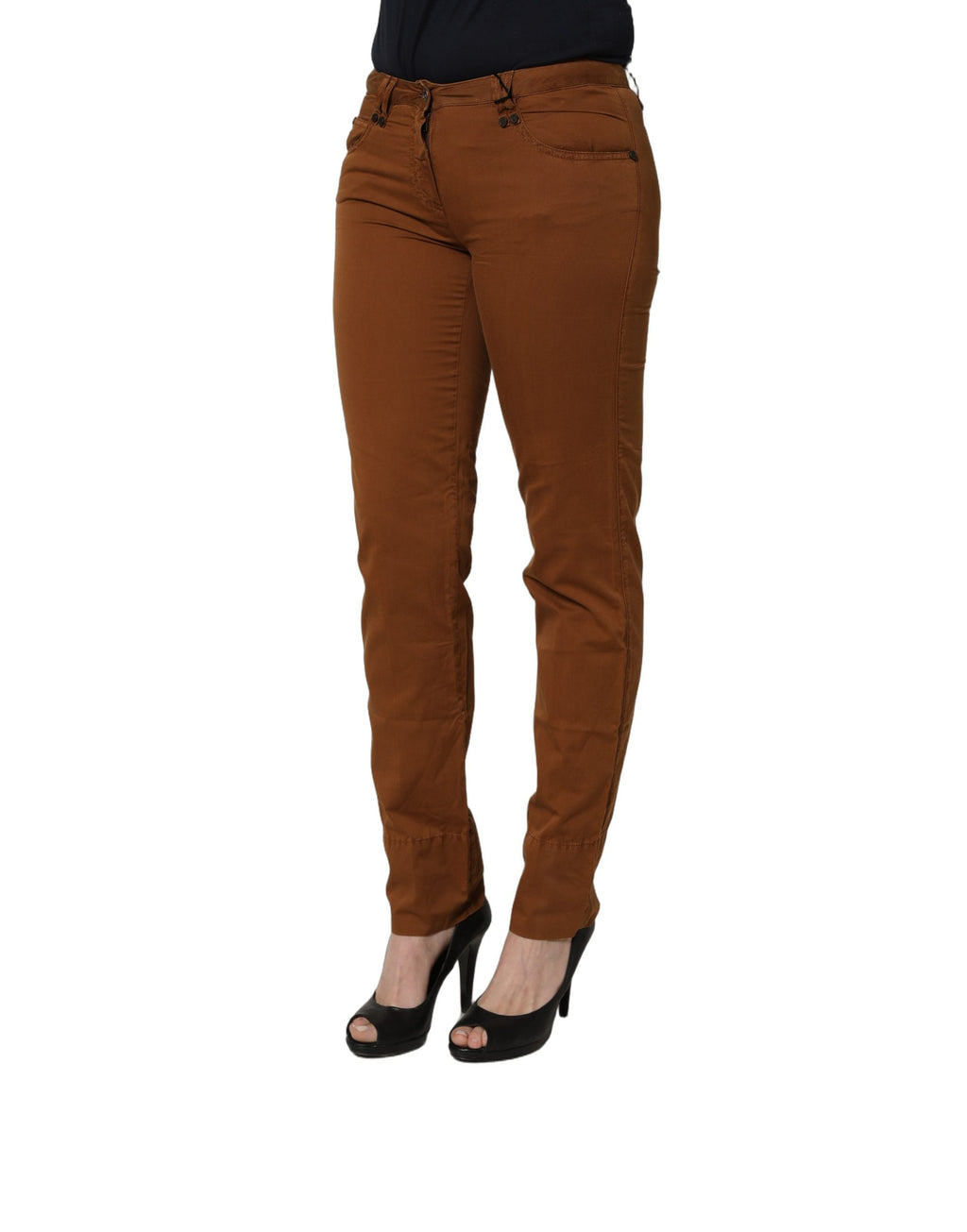 Pantalon Chino Skinny Taille Basse en Coton Marron PLEIN SUD