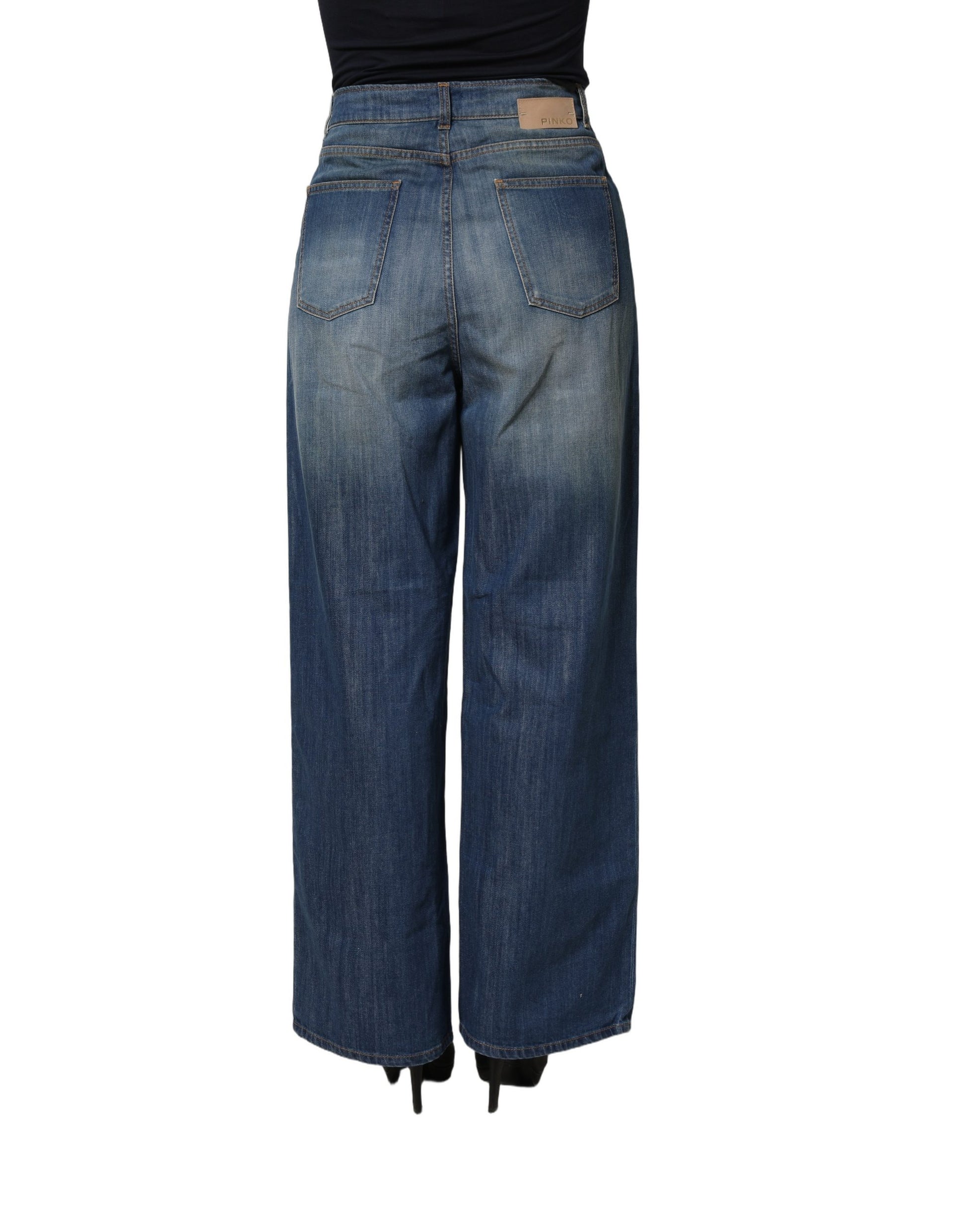 PINKO Blue Washed High Waist Wide Leg Denim Cotton Stretch Jeans
