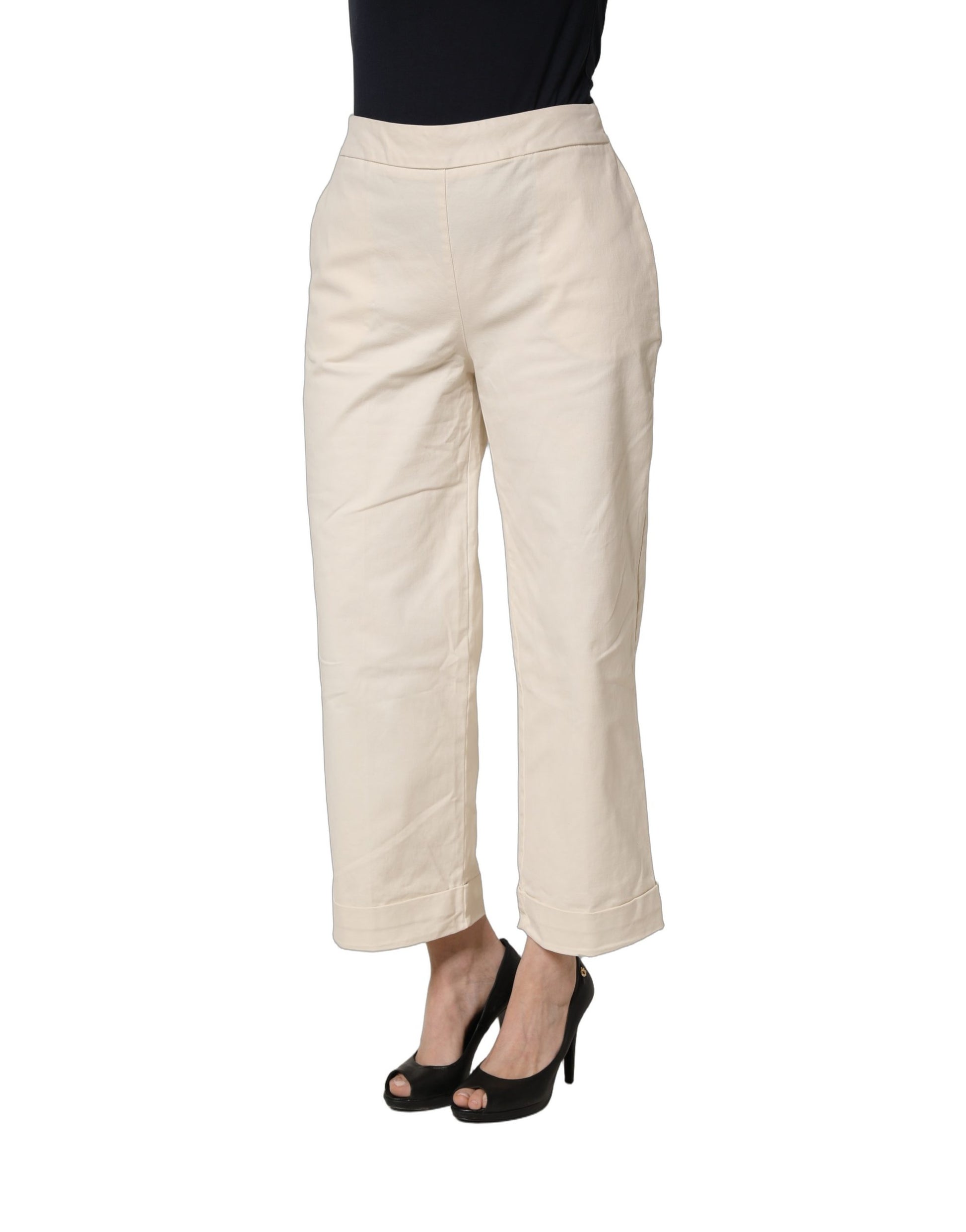 Alpha Studio Beige High Waist Straight Capri Cropped Trouser Pants