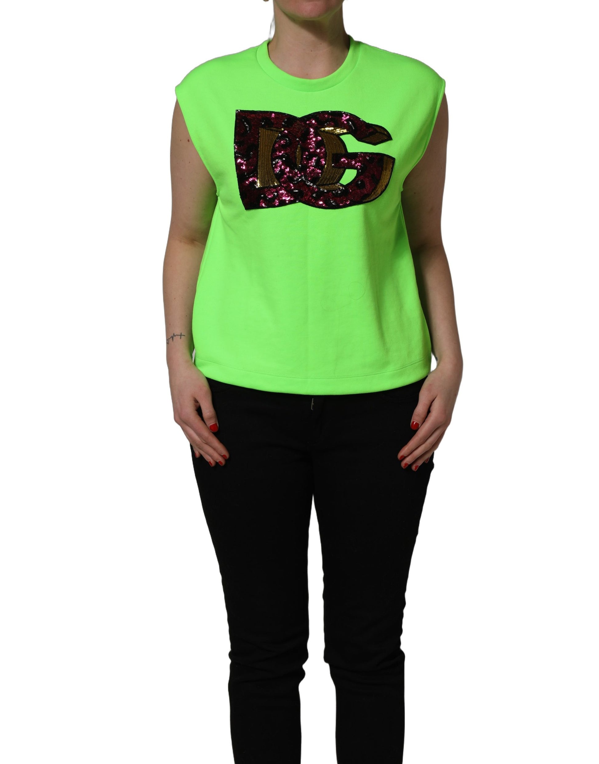 Débardeur en jersey Dolce & Gabbana vert fluo à sequins DG