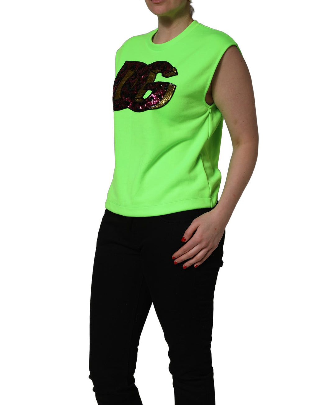 Débardeur en jersey Dolce & Gabbana vert fluo à sequins DG