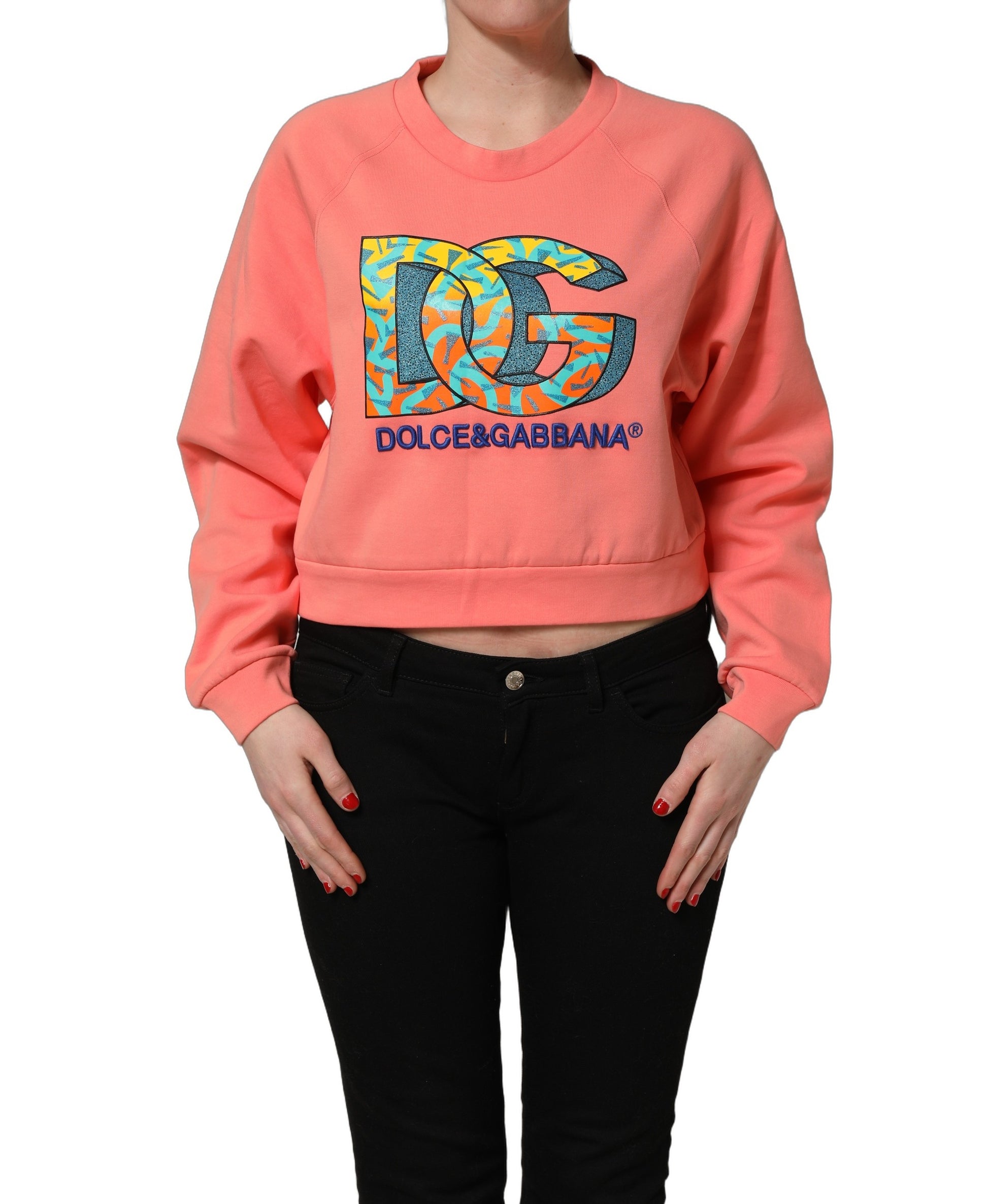 Sweat-shirt court à col rond rose imprimé Dolce & Gabbana