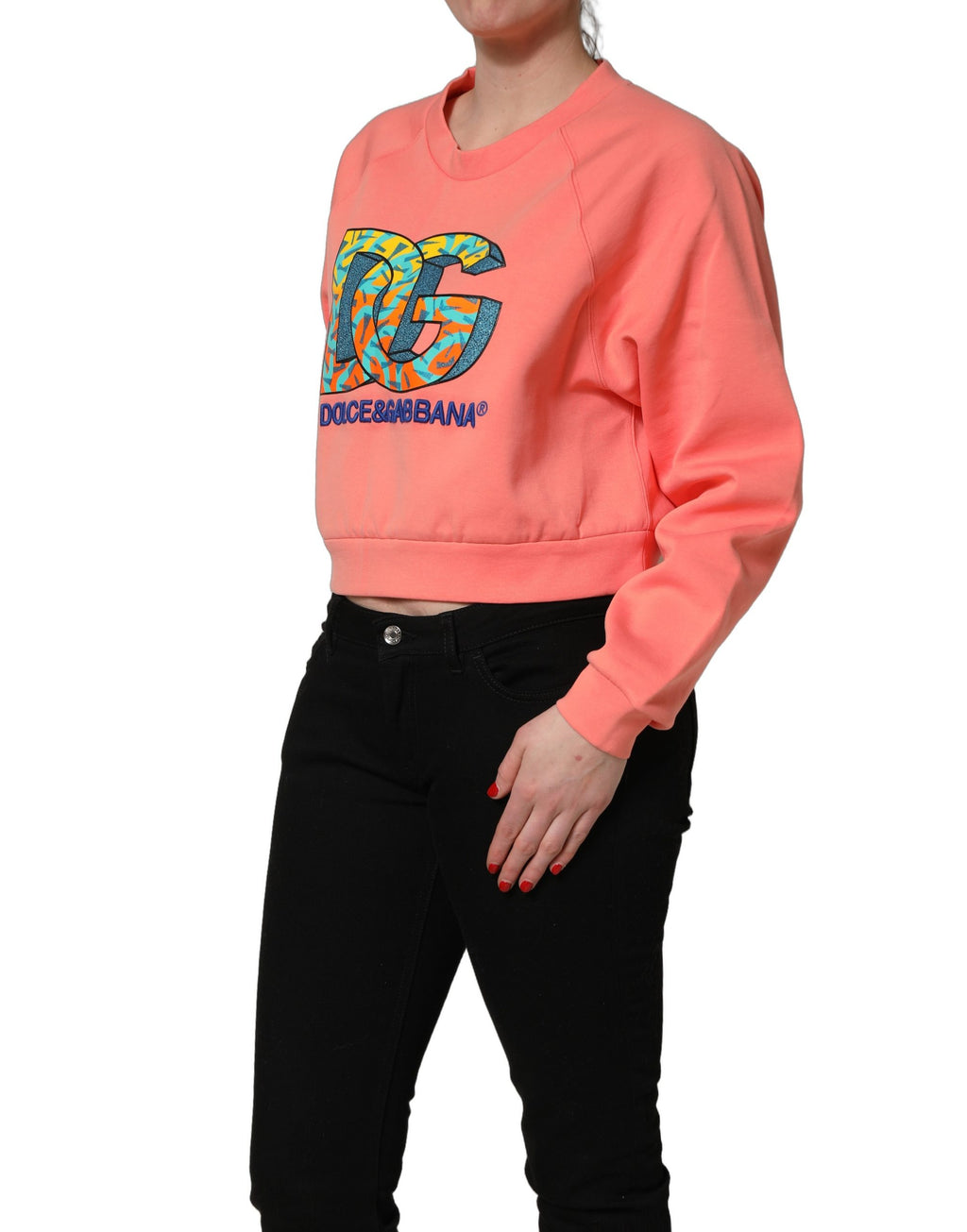 Sweat-shirt court à col rond rose imprimé Dolce & Gabbana
