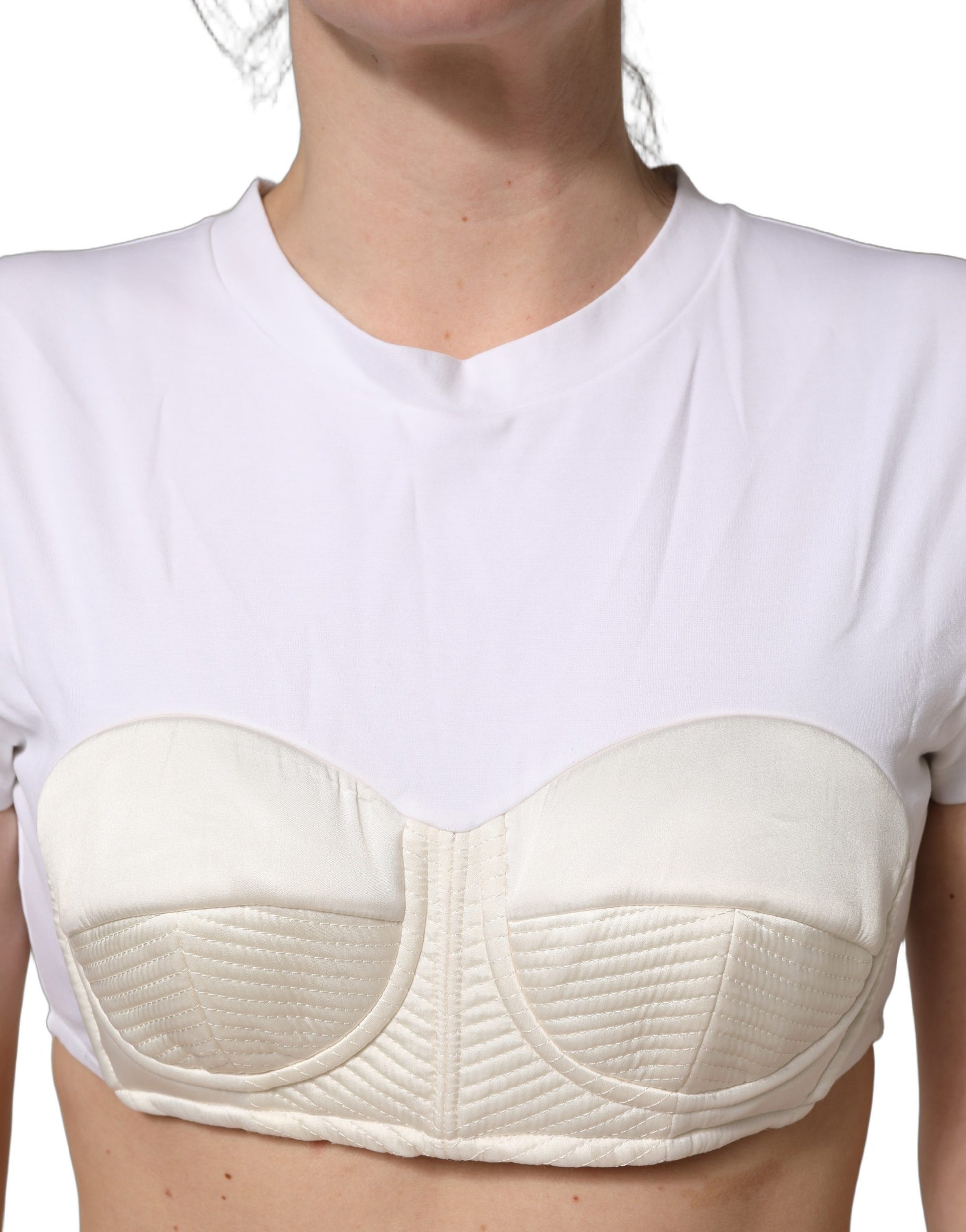 Dolce & Gabbana Haut court à col ras du cou, manches courtes et bustier blanc