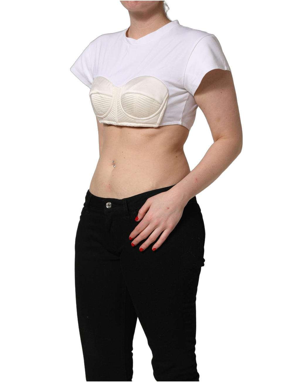 Dolce & Gabbana Haut court à col ras du cou, manches courtes et bustier blanc