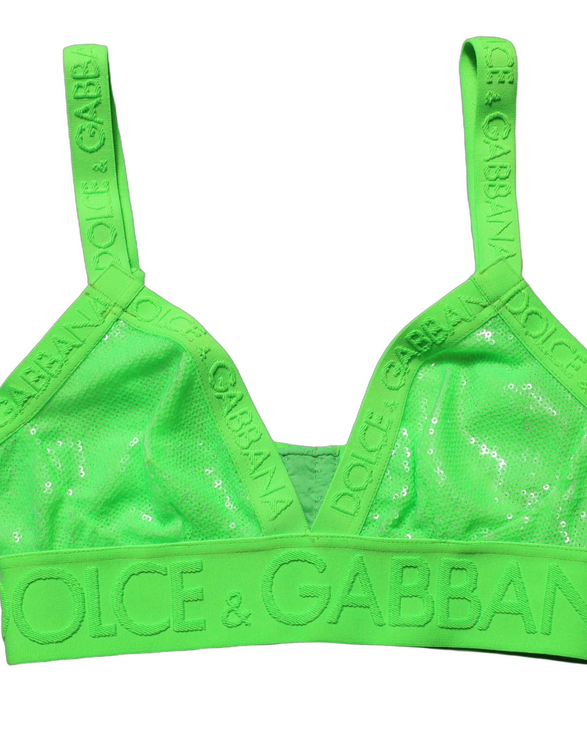Soutien-gorge court à bonnets souples et logo Dolce & Gabbana vert fluo